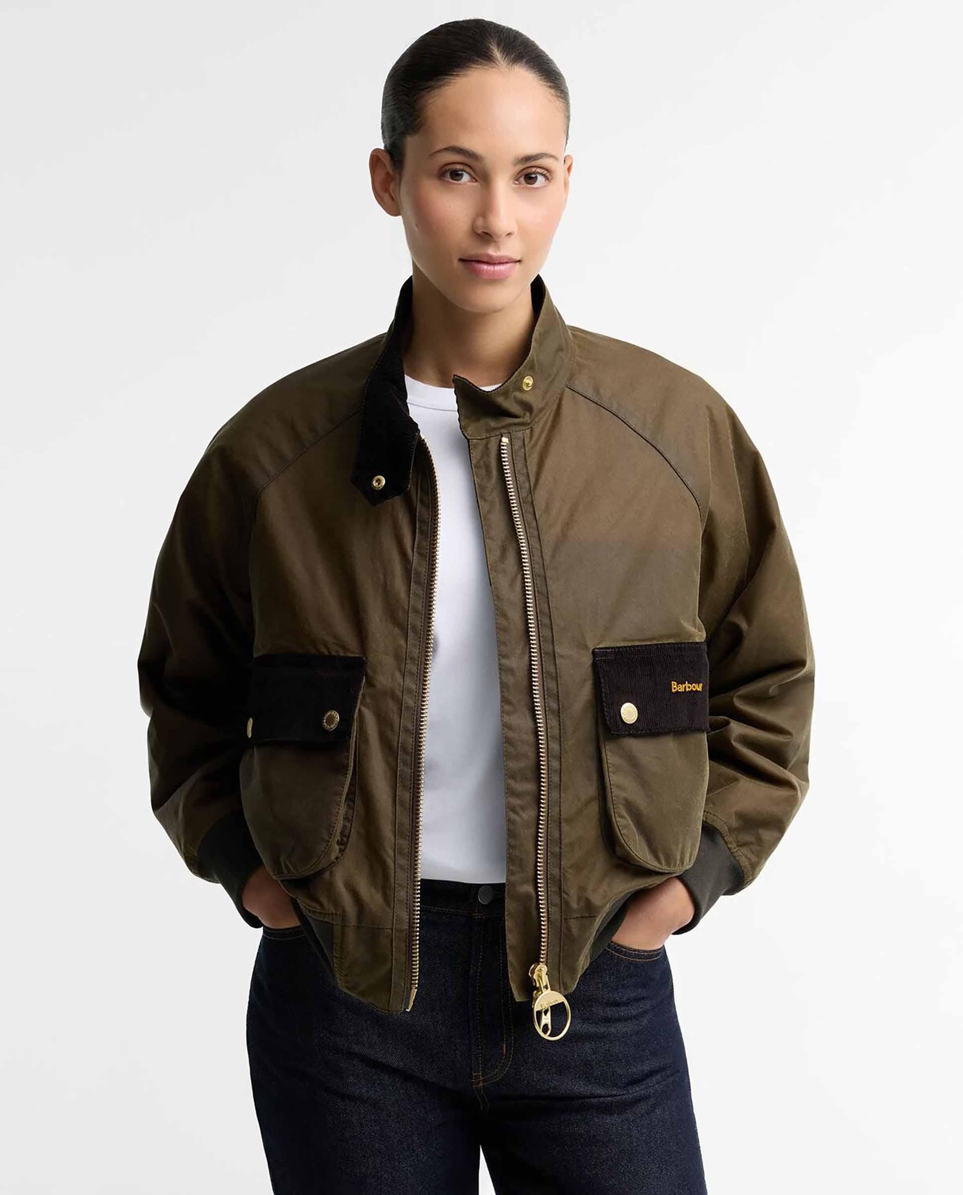Bomber de mujer encerada ivybridge con cuello en forma de flecha - Barbour - Verde Verde-1