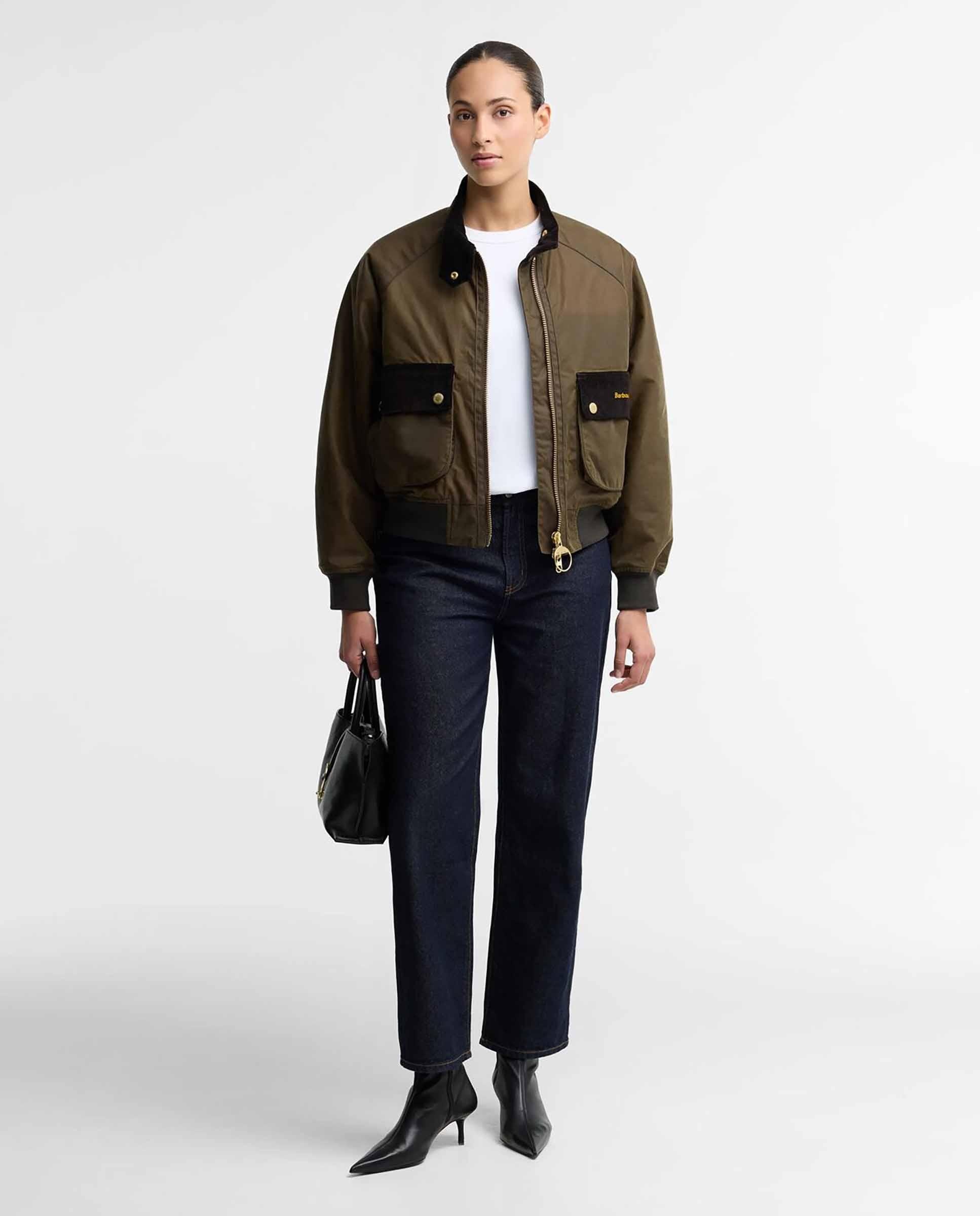 Bomber de mujer encerada ivybridge con cuello en forma de flecha - Barbour - Verde Verde-2