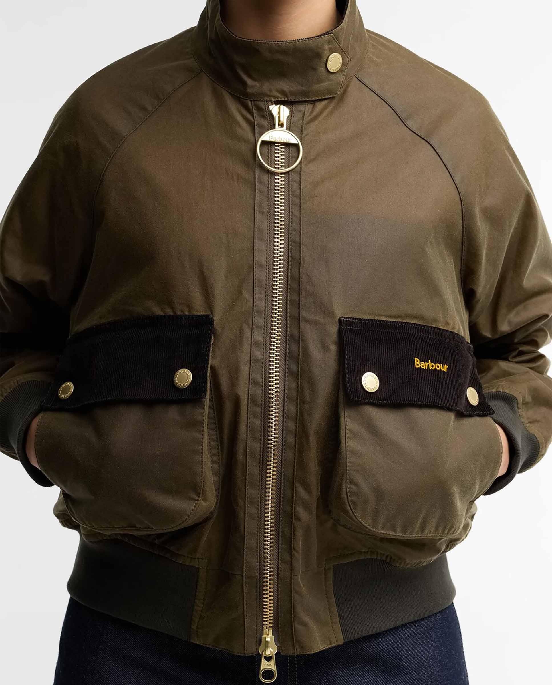 Bomber de mujer encerada ivybridge con cuello en forma de flecha - Barbour - Verde Verde-4