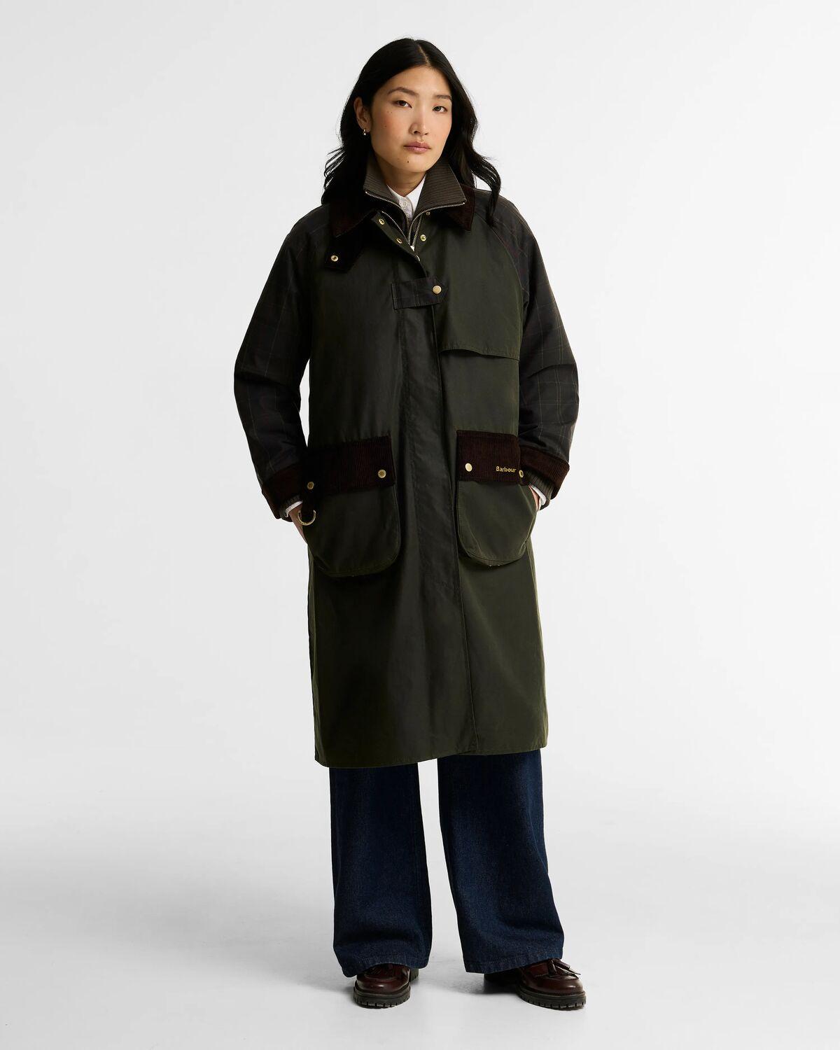 Imagen 2 de Chaqueta de mujer larga encerada kirklees check con bolsillos laterales - Barbour - Verde Verde