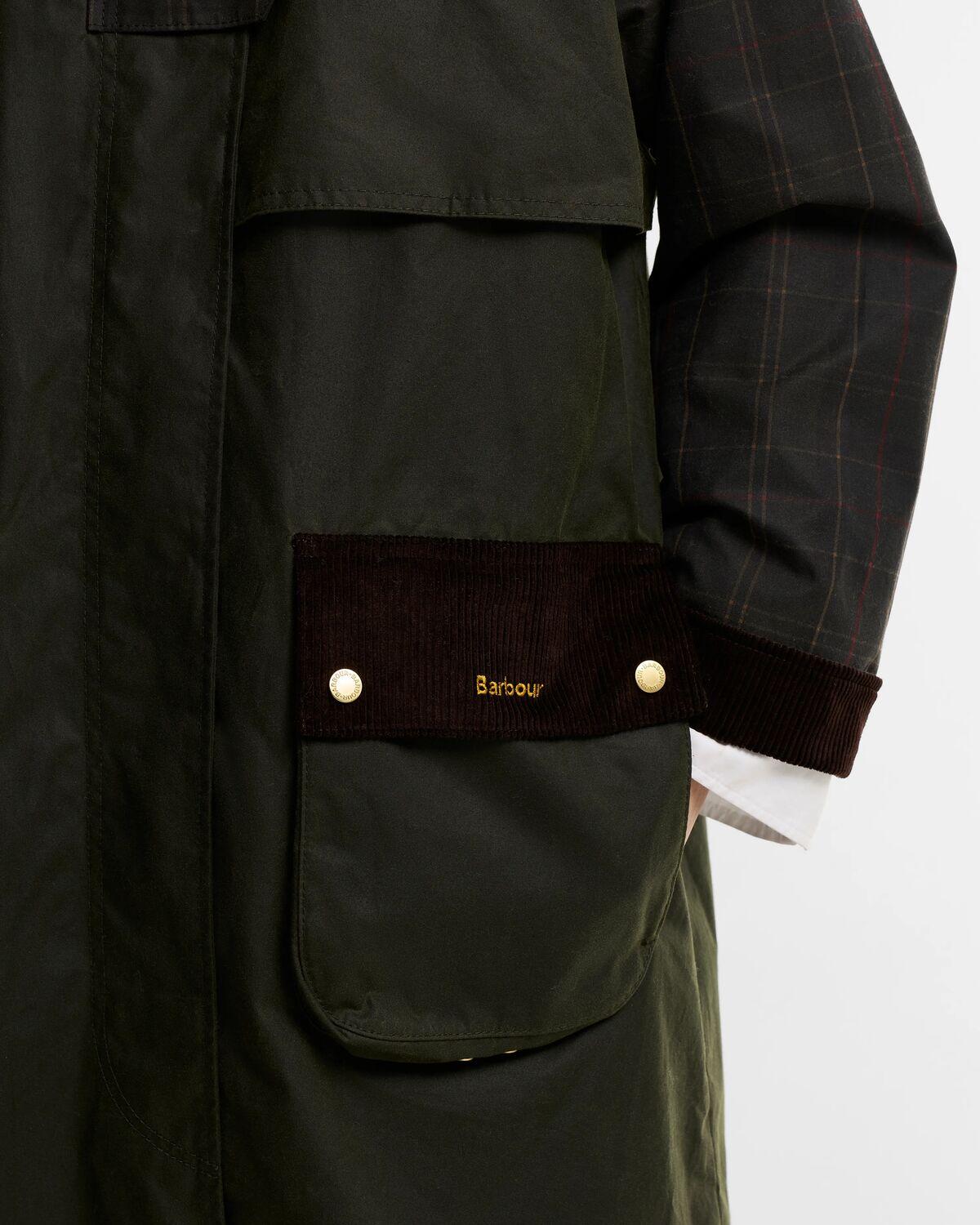 Imagen 5 de Chaqueta de mujer larga encerada kirklees check con bolsillos laterales - Barbour - Verde Verde