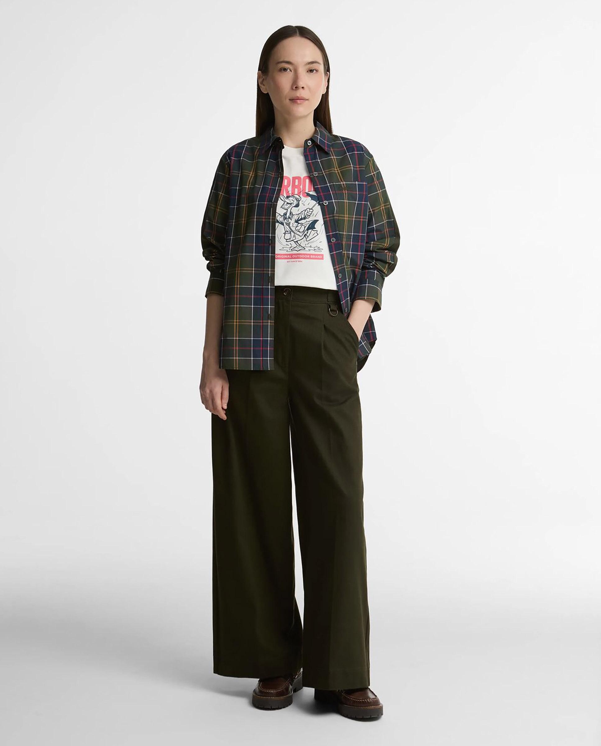 Pantalones anchos de mujer annett con trabillas laterales - Barbour - Verde Verde-1