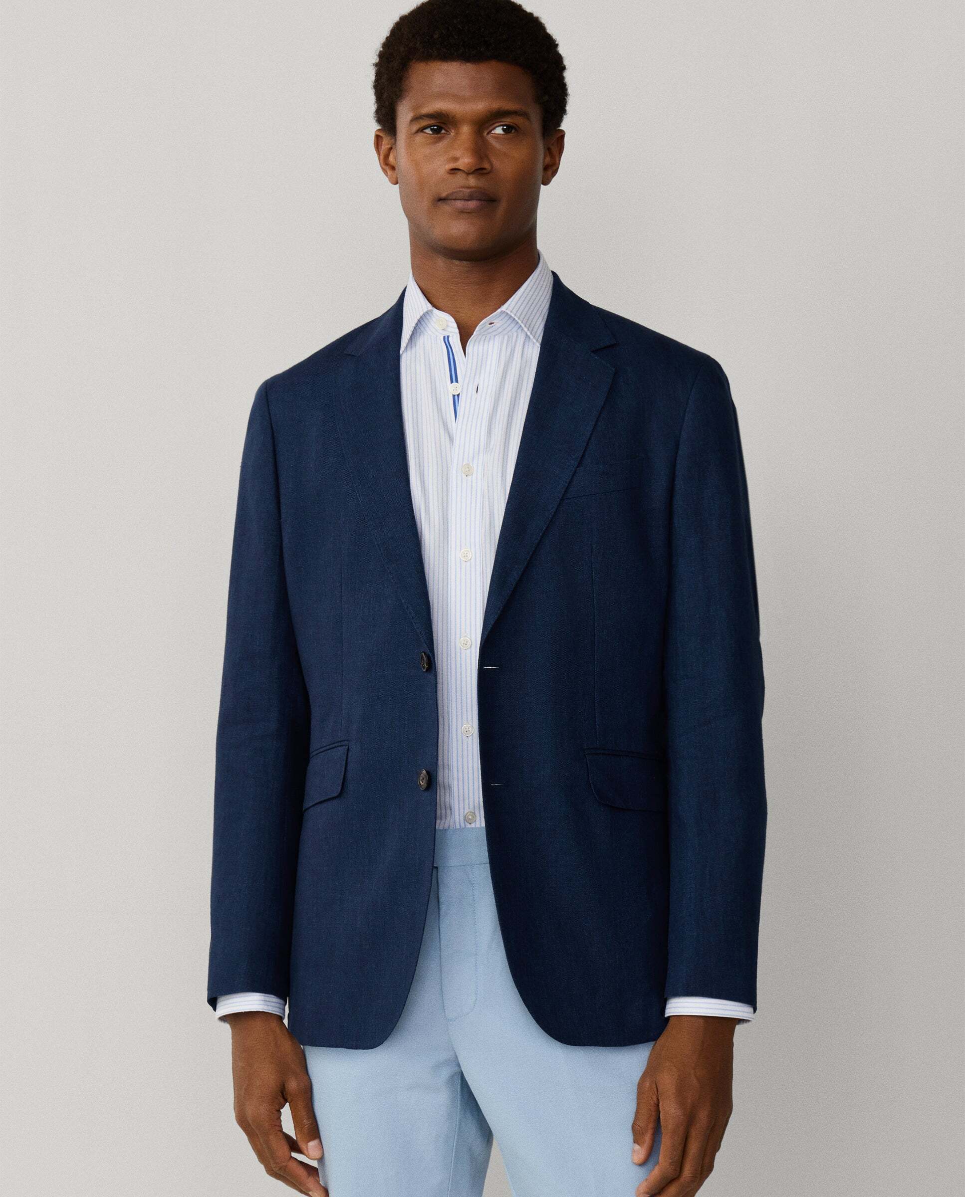 Hackett - Americana de hombre de lino delave hopsack.