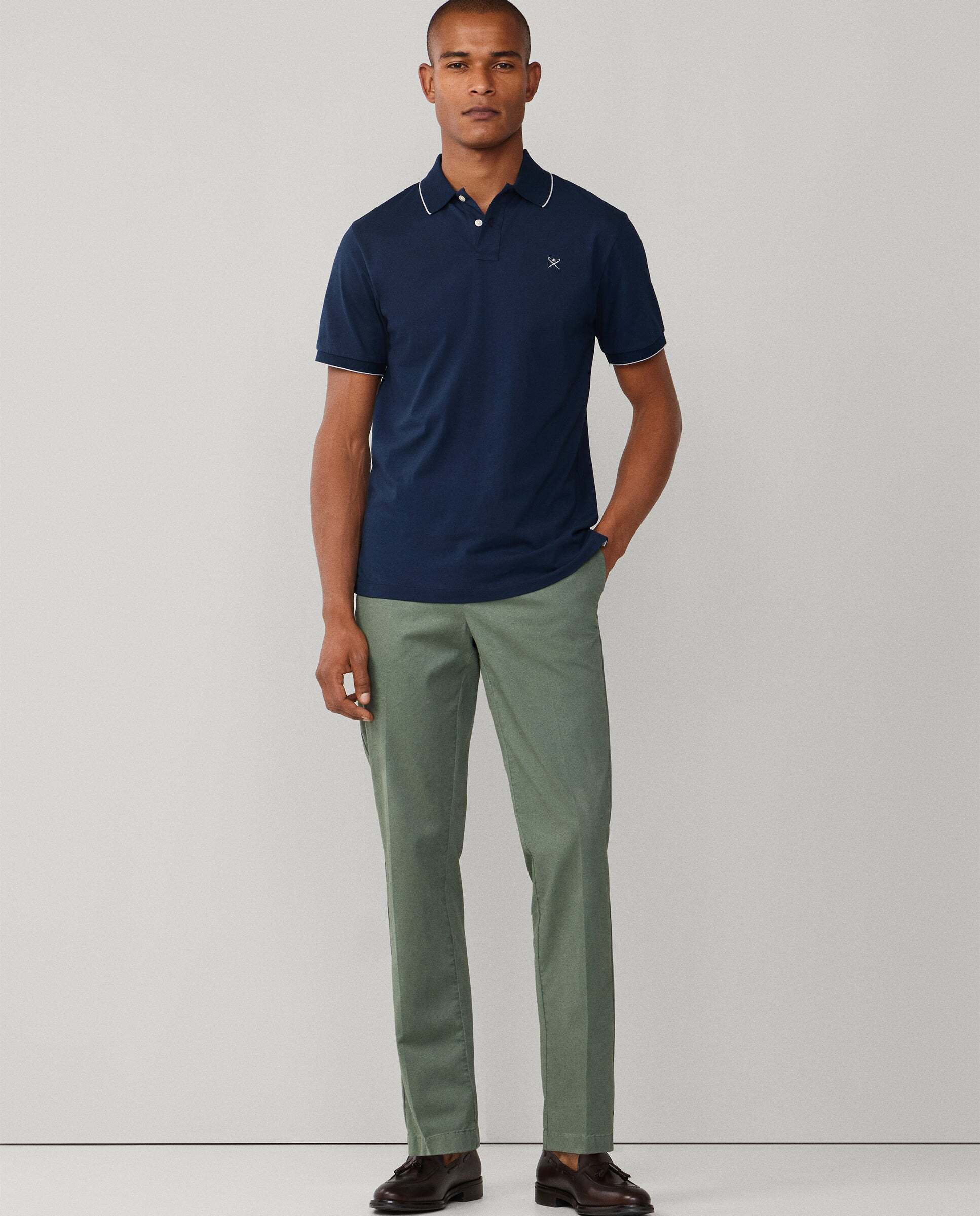 Chino sanderson algodón elástico fit tailored - Hackett - Verde grisáceo Verde grisáceo-1