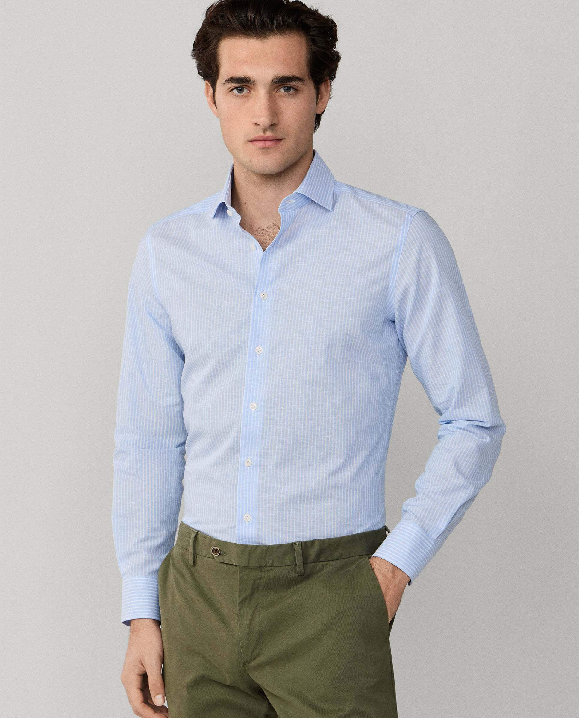 Camisa formal rayas mezcla de lino fit tailored - Hackett - Azul claro Azul claro-1