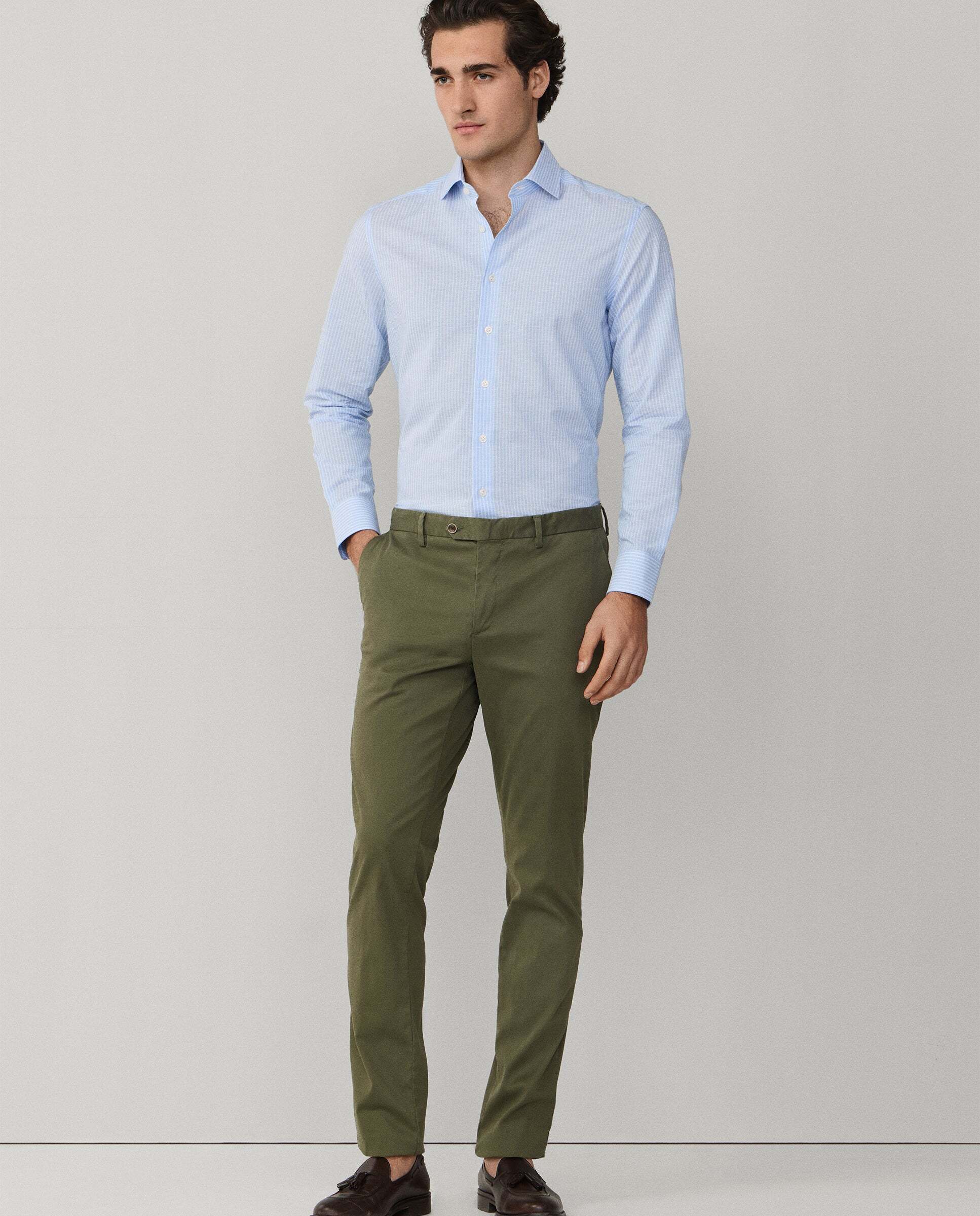 Camisa formal rayas mezcla de lino fit tailored - Hackett - Azul claro Azul claro-2