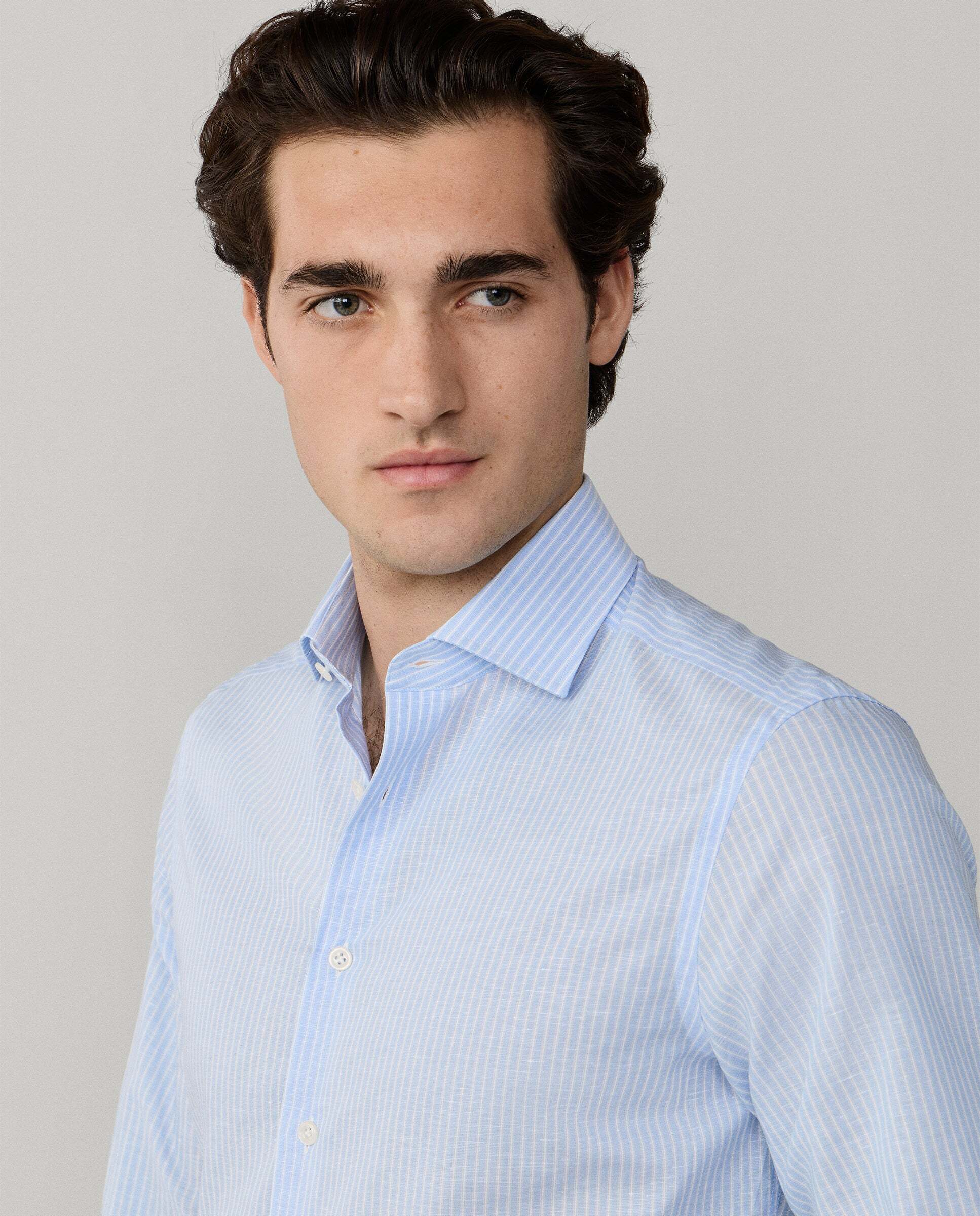 Camisa formal rayas mezcla de lino fit tailored - Hackett - Azul claro Azul claro-4