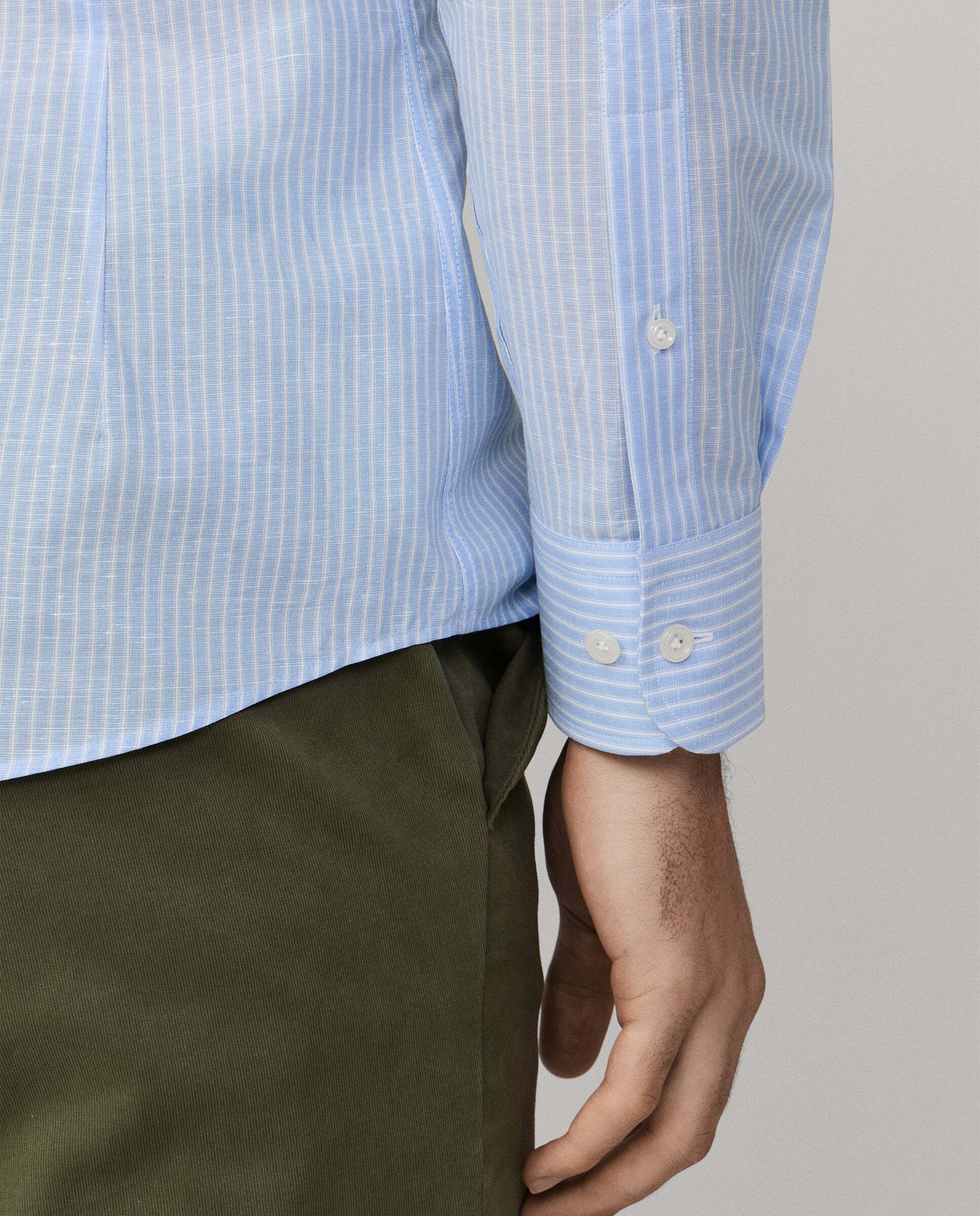 Camisa formal rayas mezcla de lino fit tailored - Hackett - Azul claro Azul claro-5