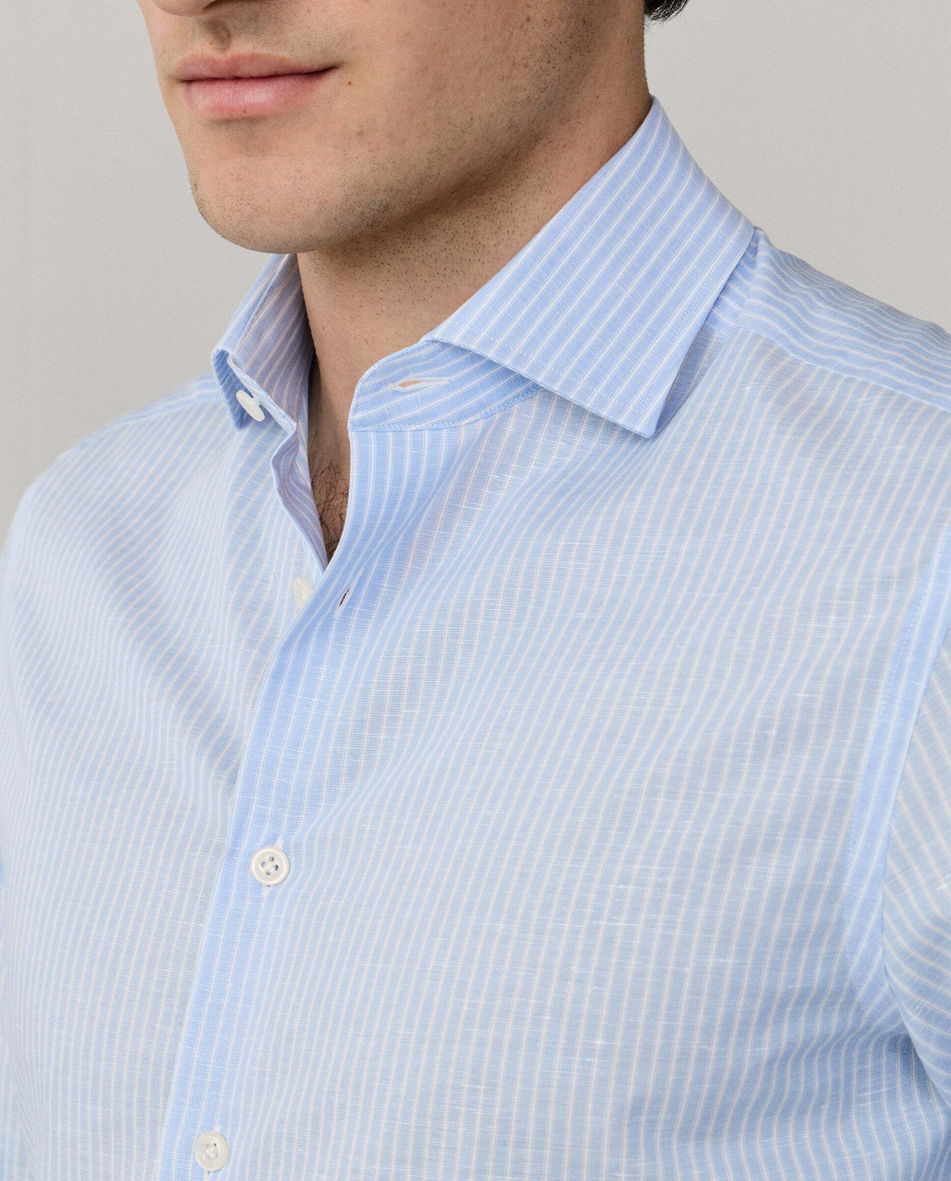 Camisa formal rayas mezcla de lino fit tailored - Hackett - Azul claro Azul claro-6