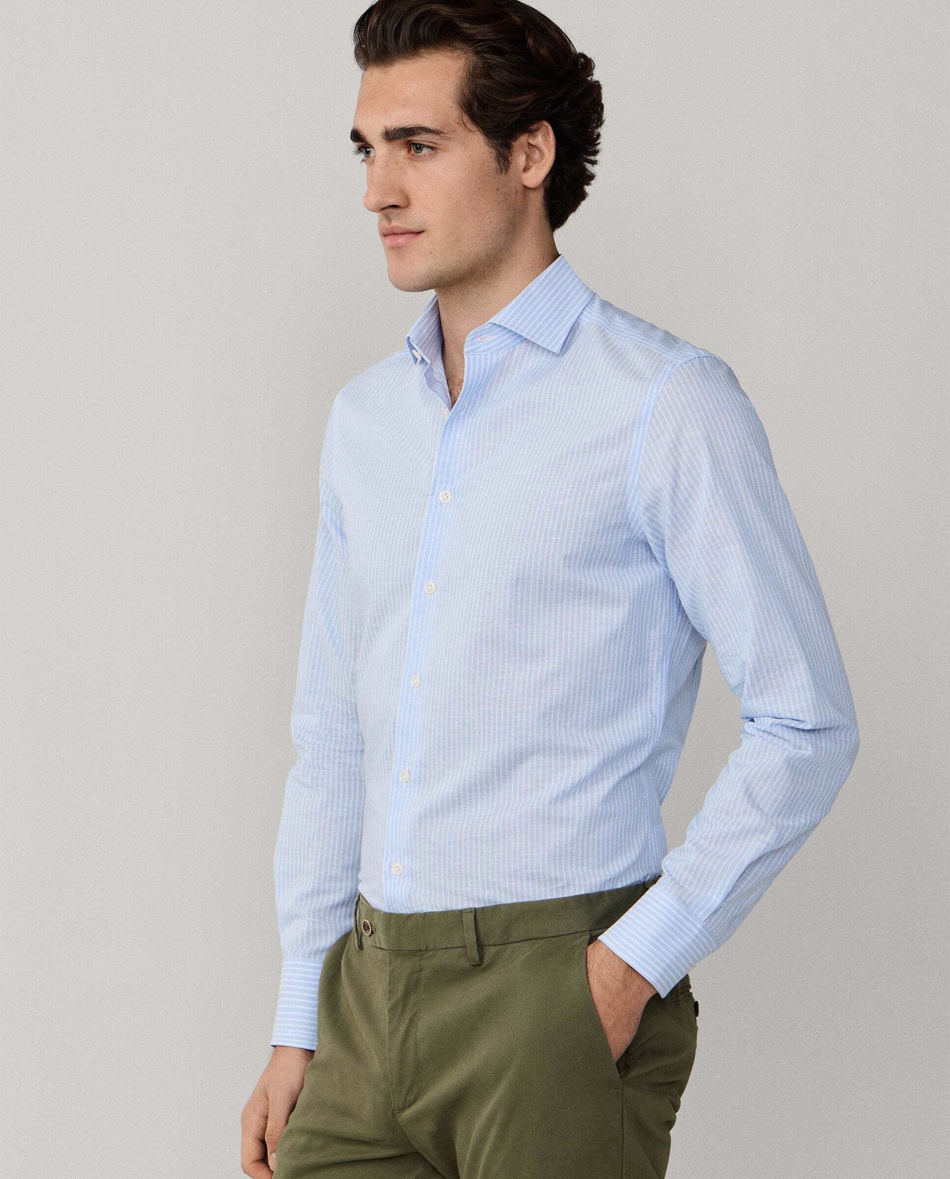 Camisa formal rayas mezcla de lino fit tailored - Hackett - Azul claro Azul claro-7