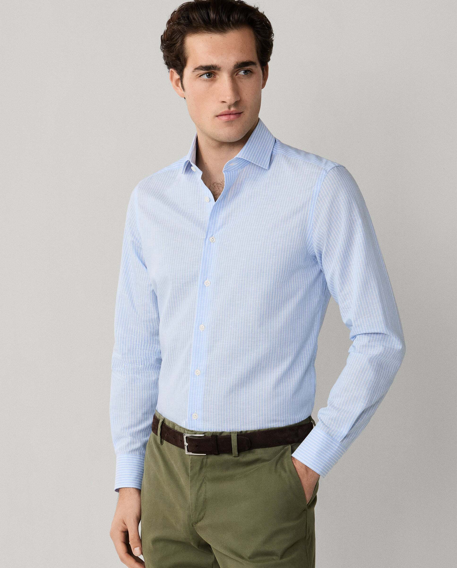 Camisa formal rayas mezcla de lino fit tailored - Hackett - Azul claro Azul claro-8