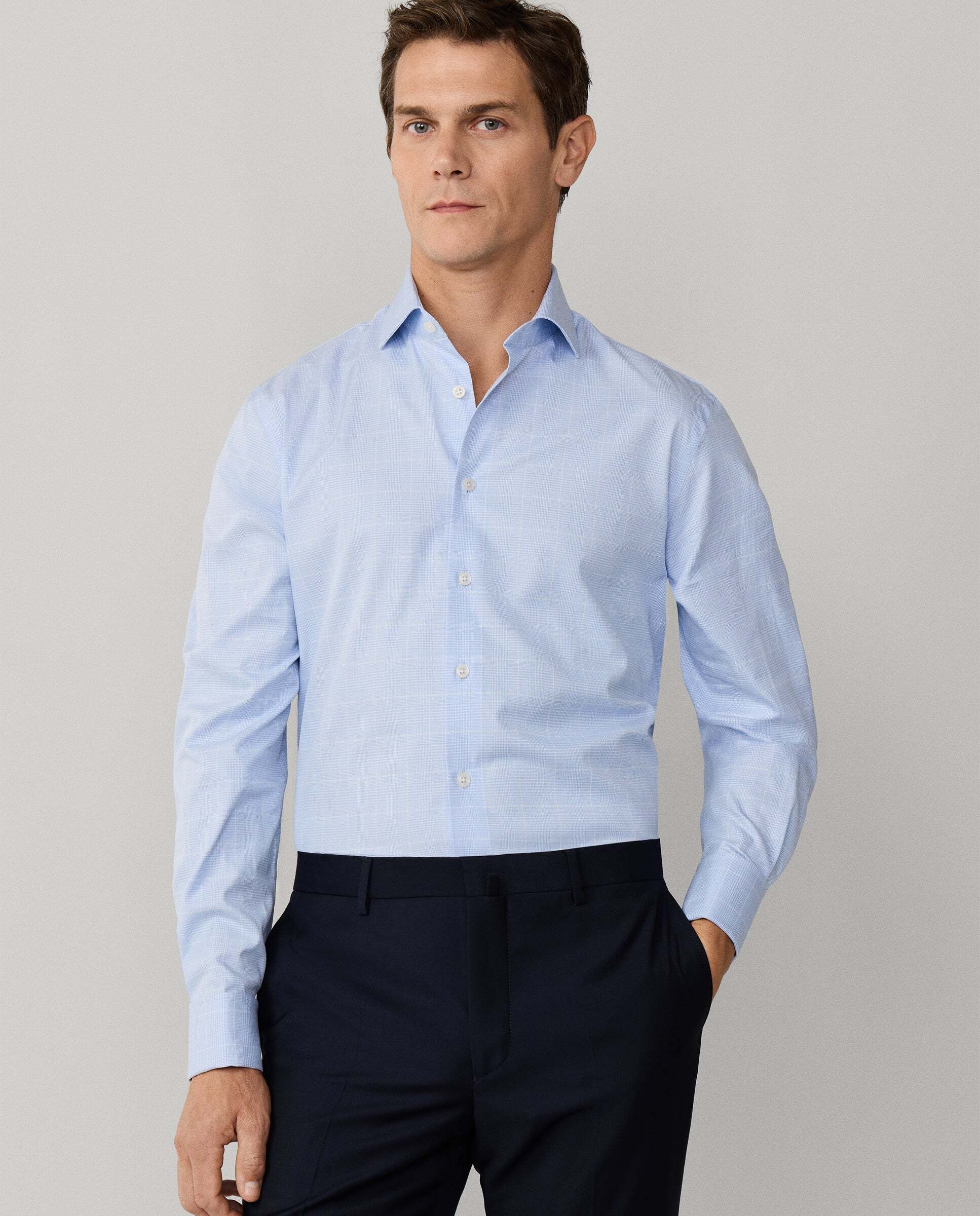 Hackett - Camisa de hombre formal príncipe de gales fit clásico.