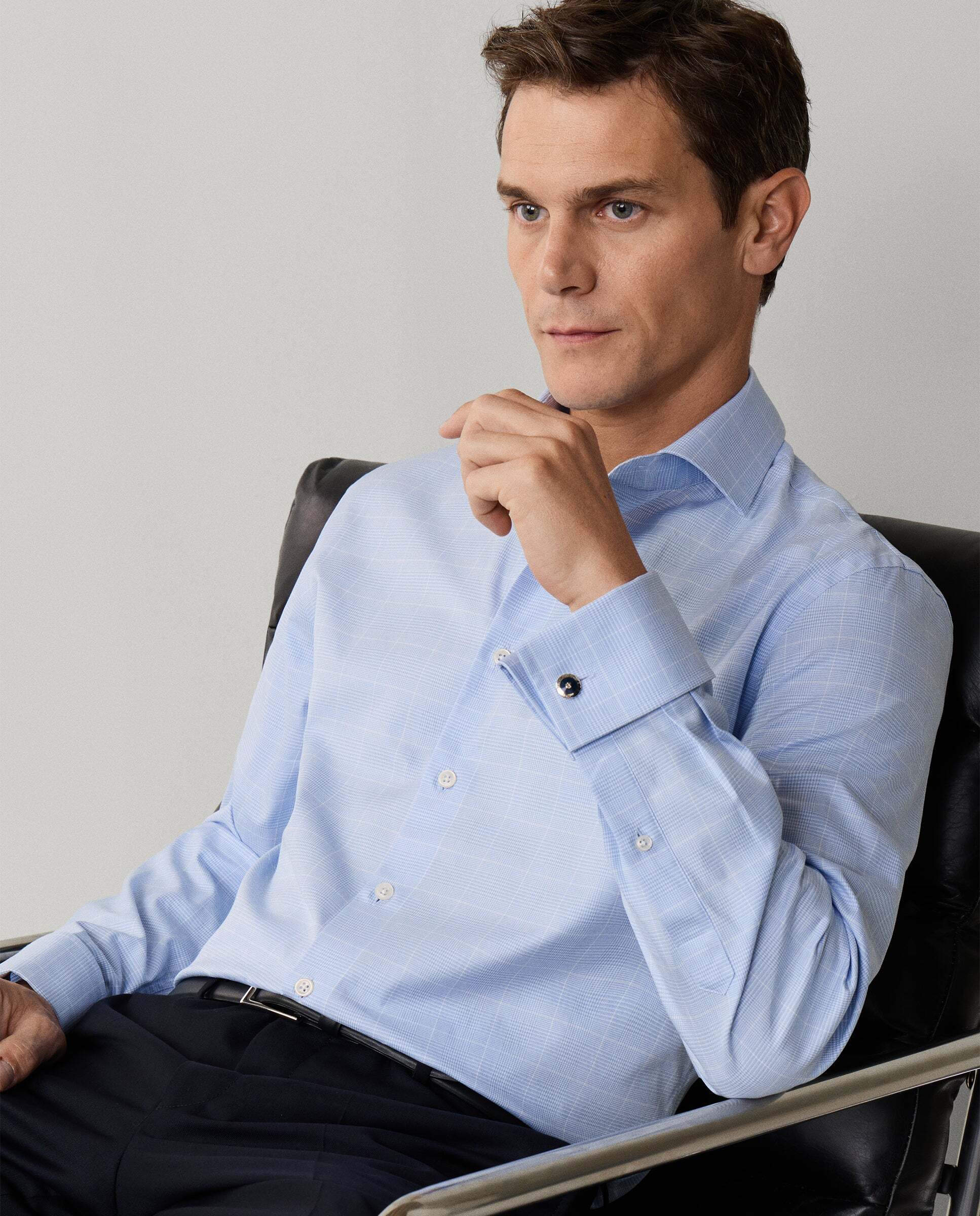 Camisa de hombre formal príncipe de gales fit clásico - Hackett - Azul Azul-8