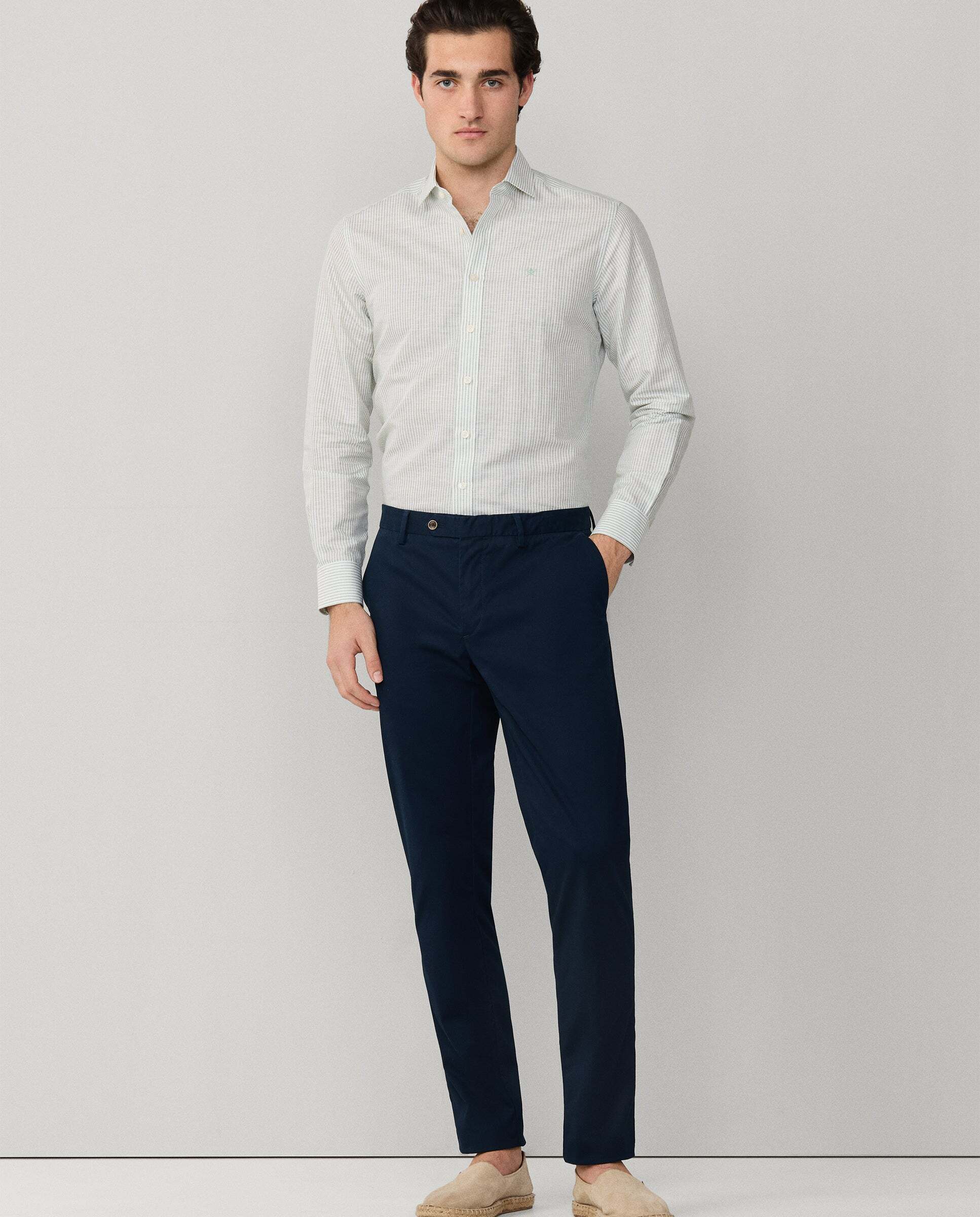 Camisa rayas lino-algodón fit tailored - Hackett - Azul claro Verde-2