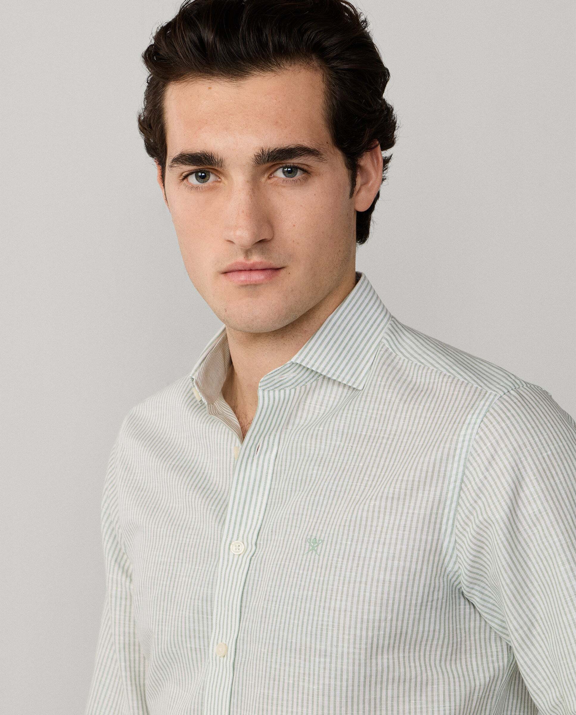 Camisa rayas lino-algodón fit tailored - Hackett - Azul claro Verde-4