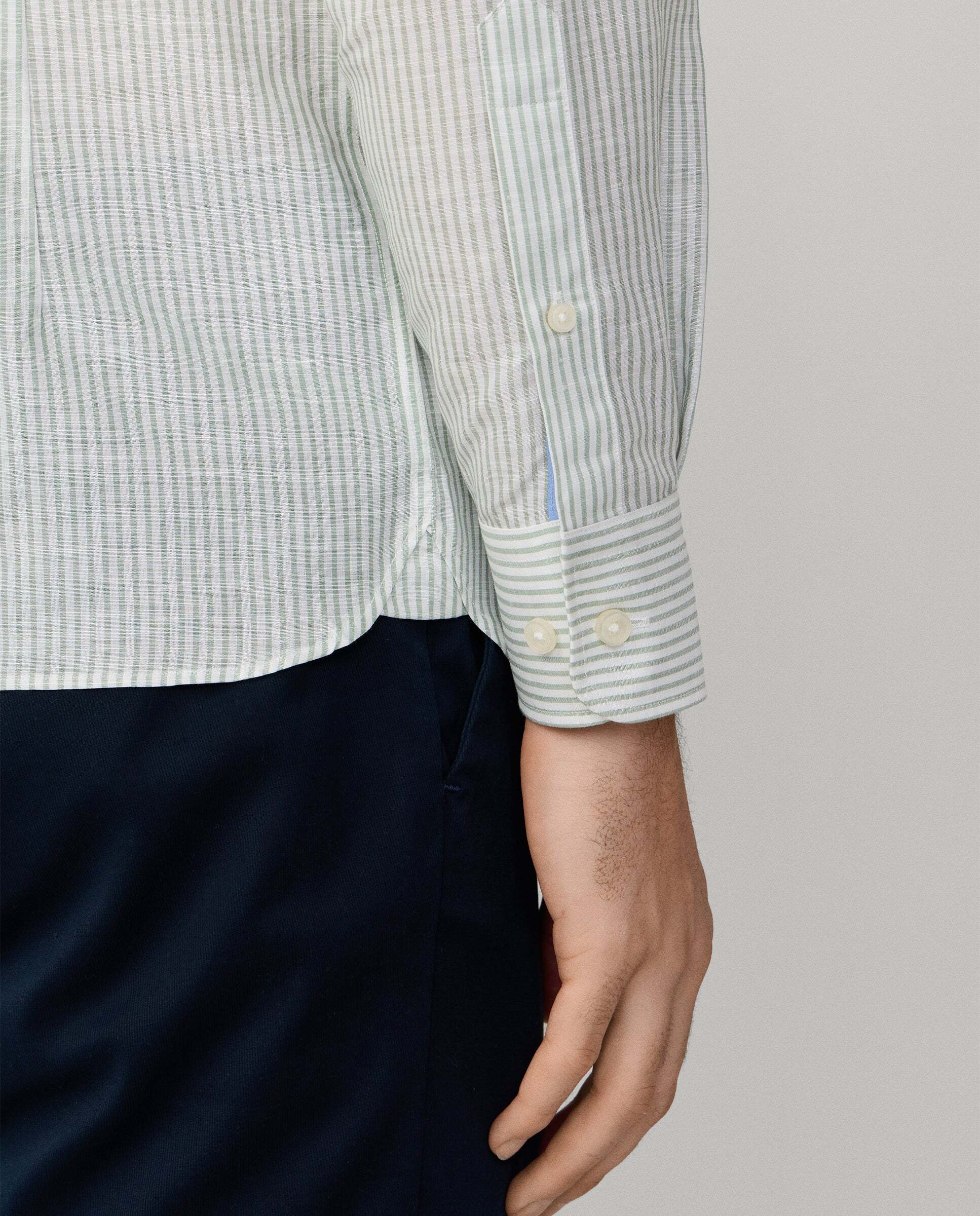 Camisa rayas lino-algodón fit tailored - Hackett - Azul claro Verde-5