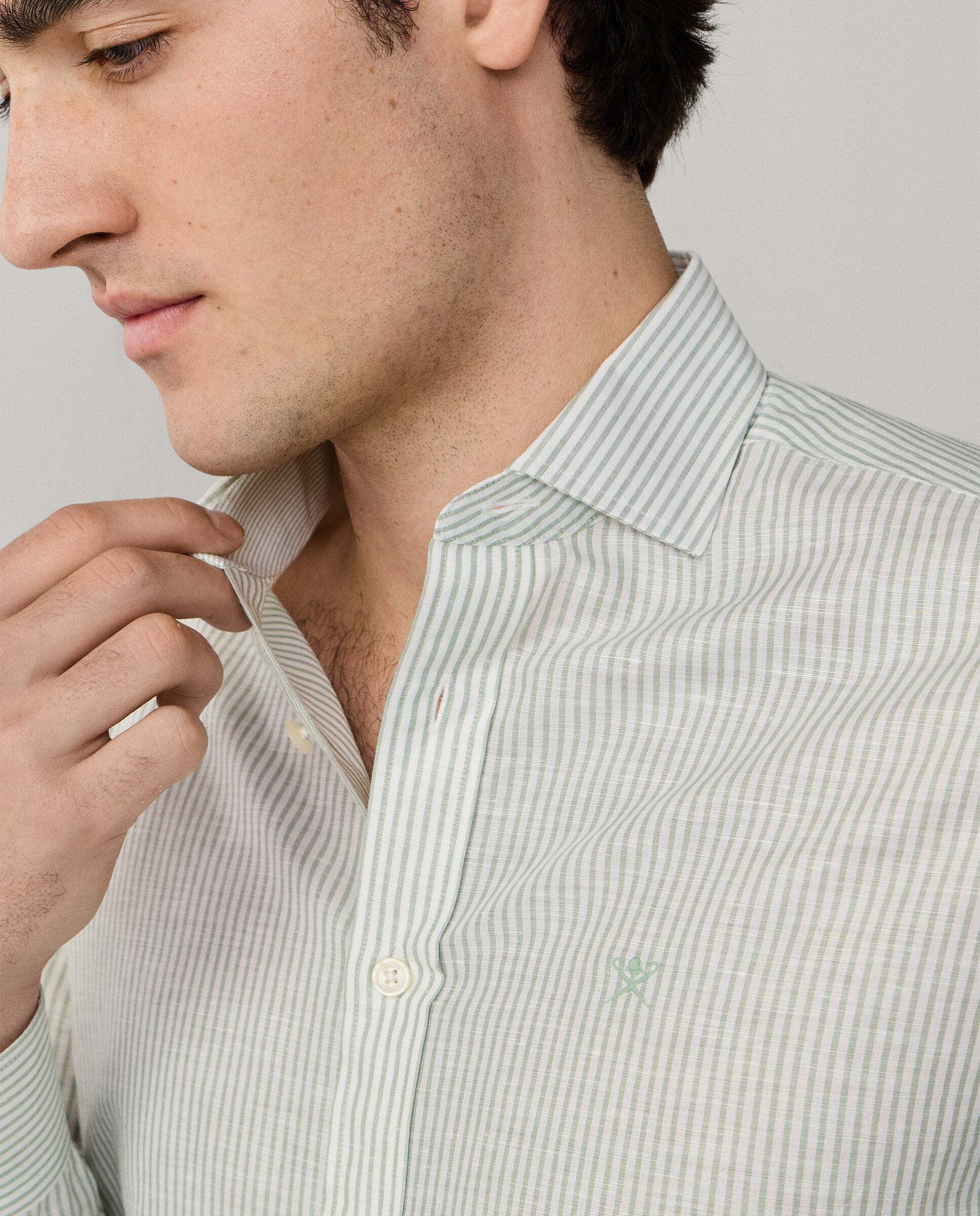 Camisa rayas lino-algodón fit tailored - Hackett - Azul claro Verde-6
