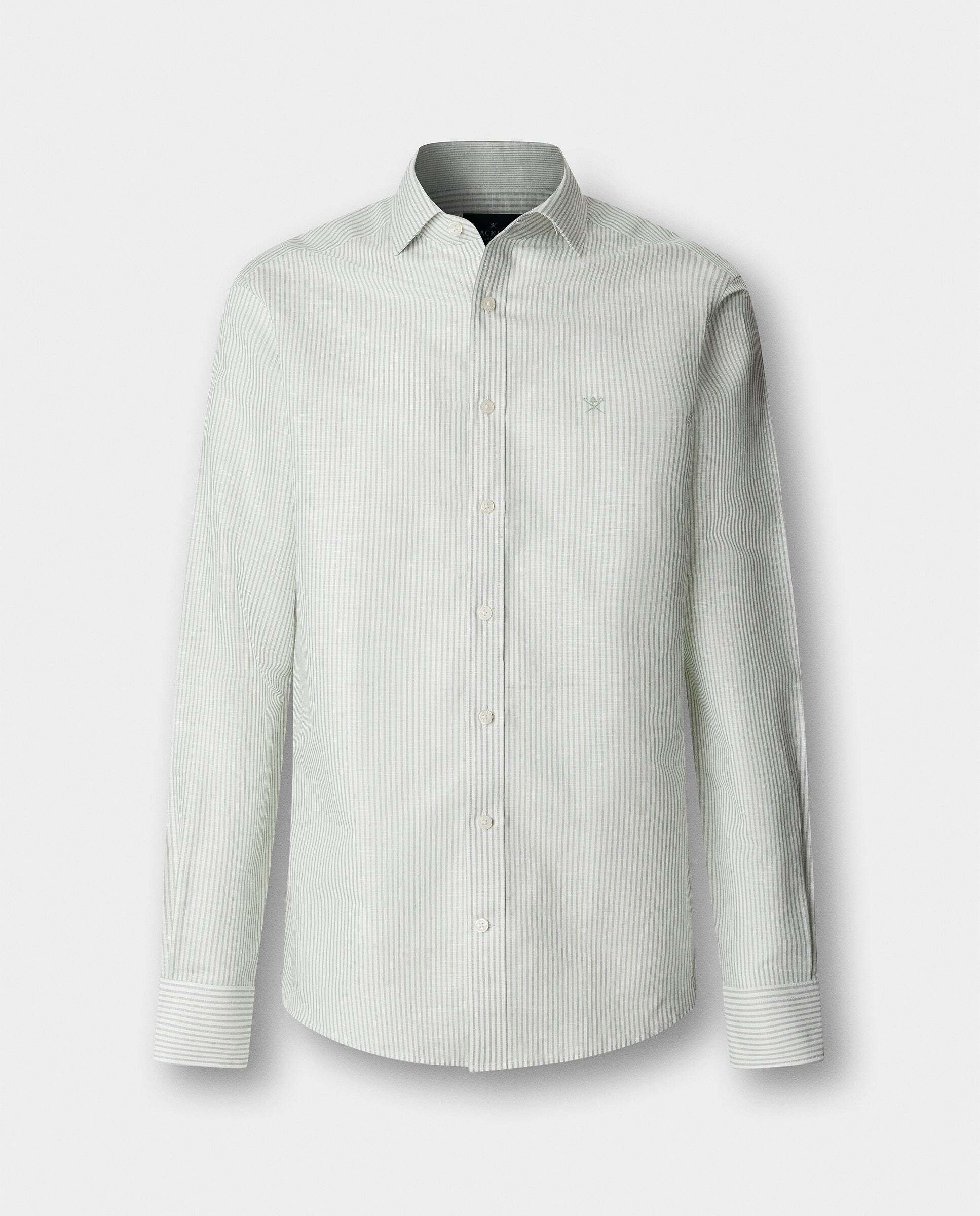 Camisa rayas lino-algodón fit tailored - Hackett - Azul claro Verde-10