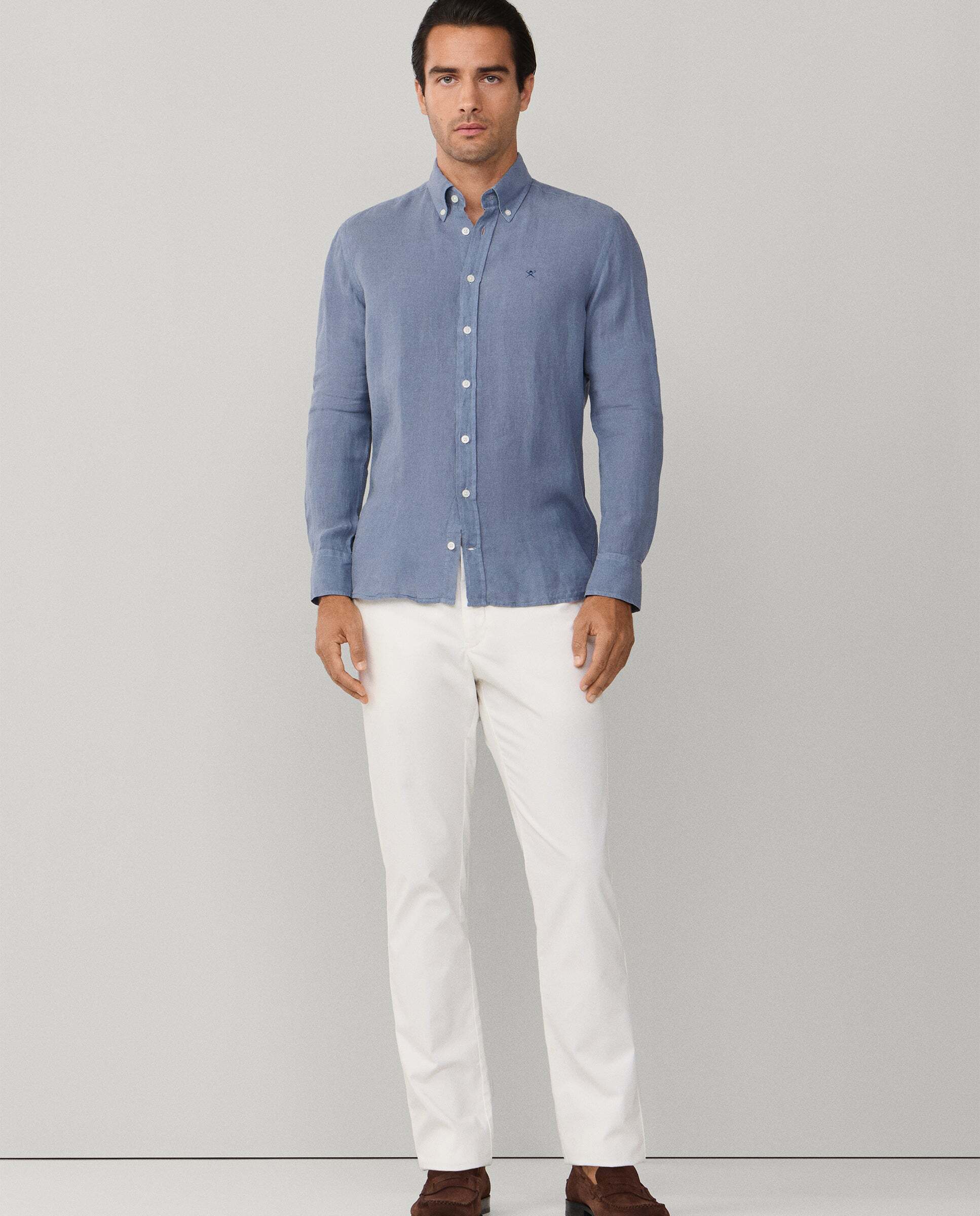 Camisa de lino de hombre teñida en prenda fit tailored - Hackett - Azul grisáceo Azul grisáceo-2