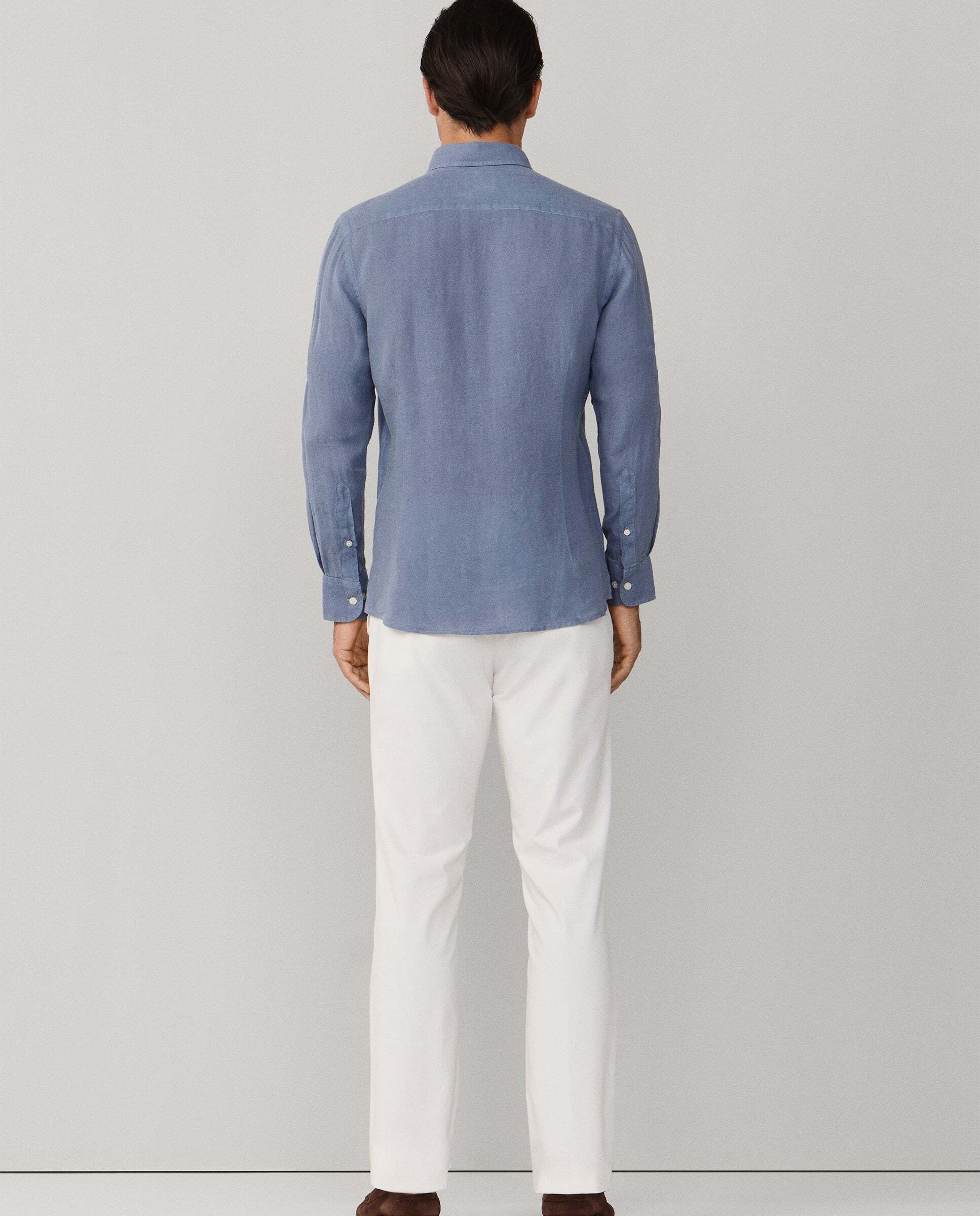 Camisa de lino de hombre teñida en prenda fit tailored - Hackett - Azul grisáceo Azul grisáceo-3