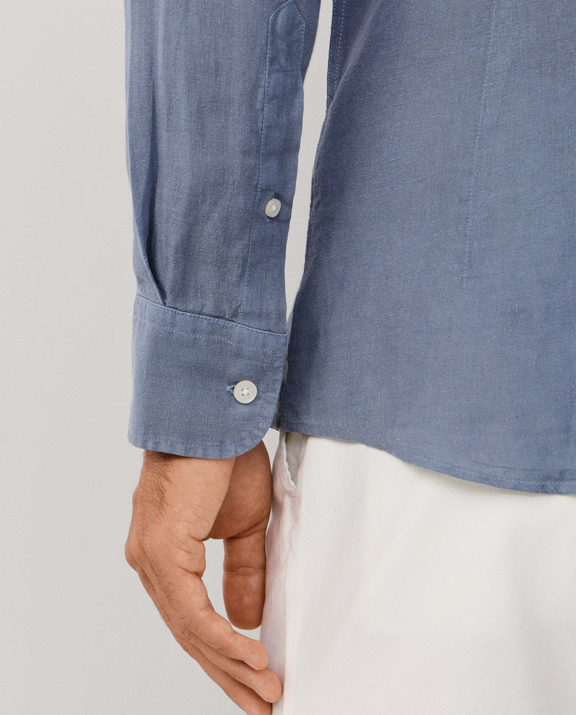 Camisa de lino de hombre teñida en prenda fit tailored - Hackett - Azul grisáceo Azul grisáceo-5