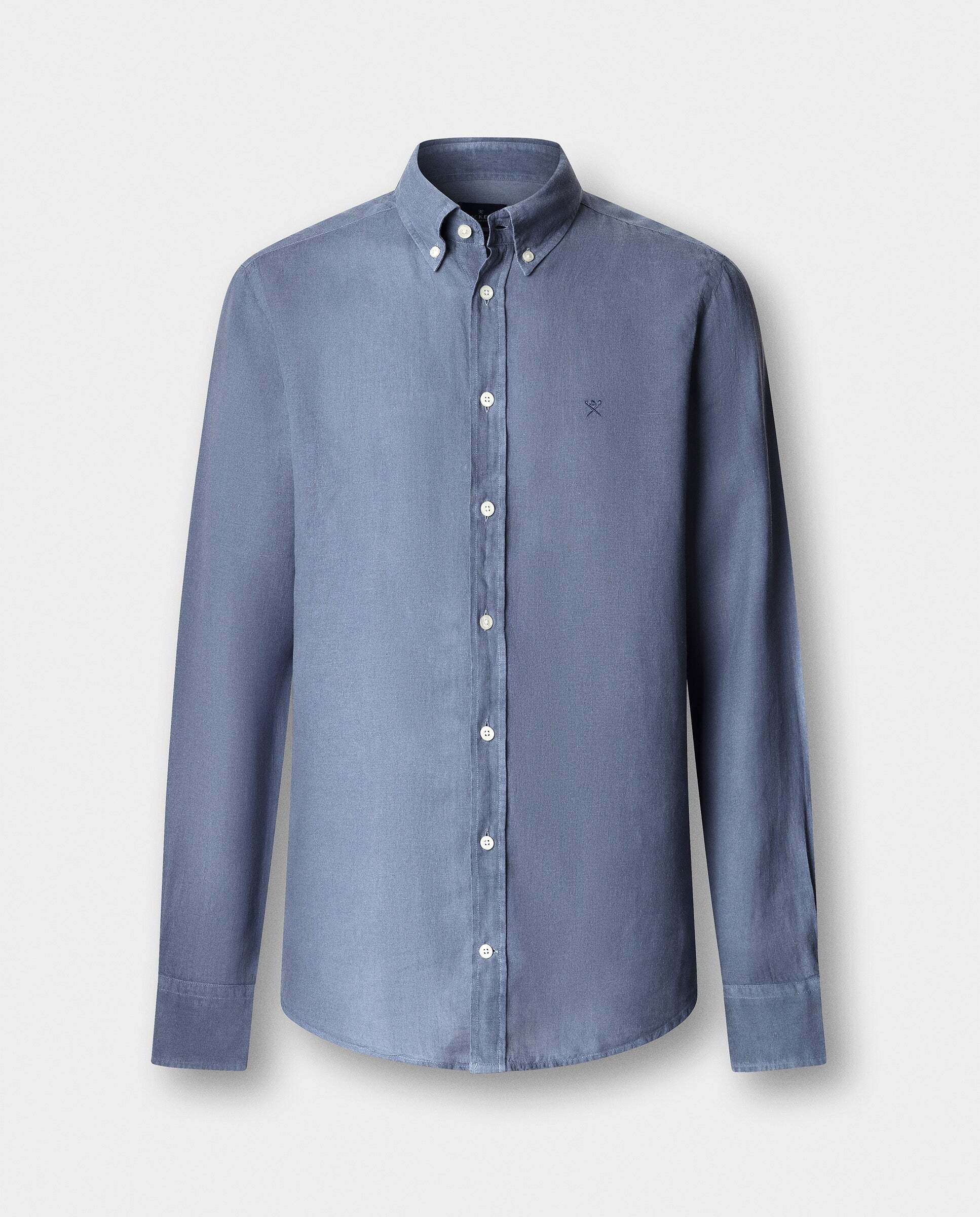 Camisa de lino de hombre teñida en prenda fit tailored - Hackett - Azul grisáceo Azul grisáceo-9