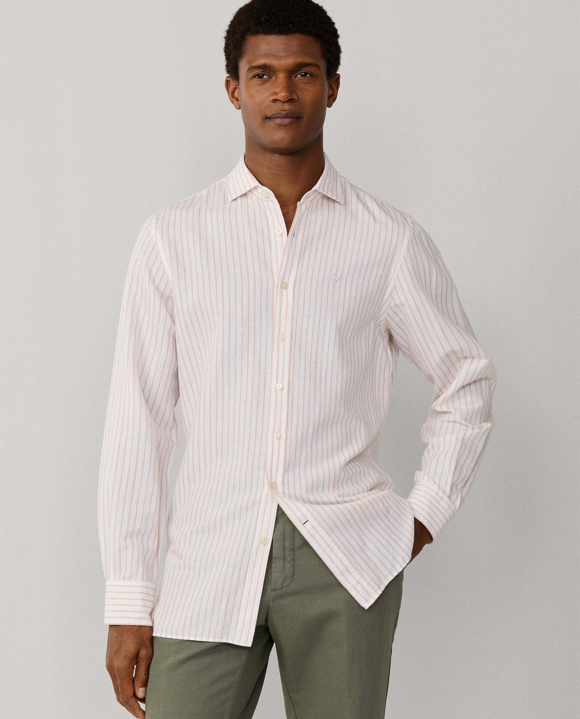Camisa de hombre lino rayas fit tailored - Hackett - Melocotón Melocotón-1