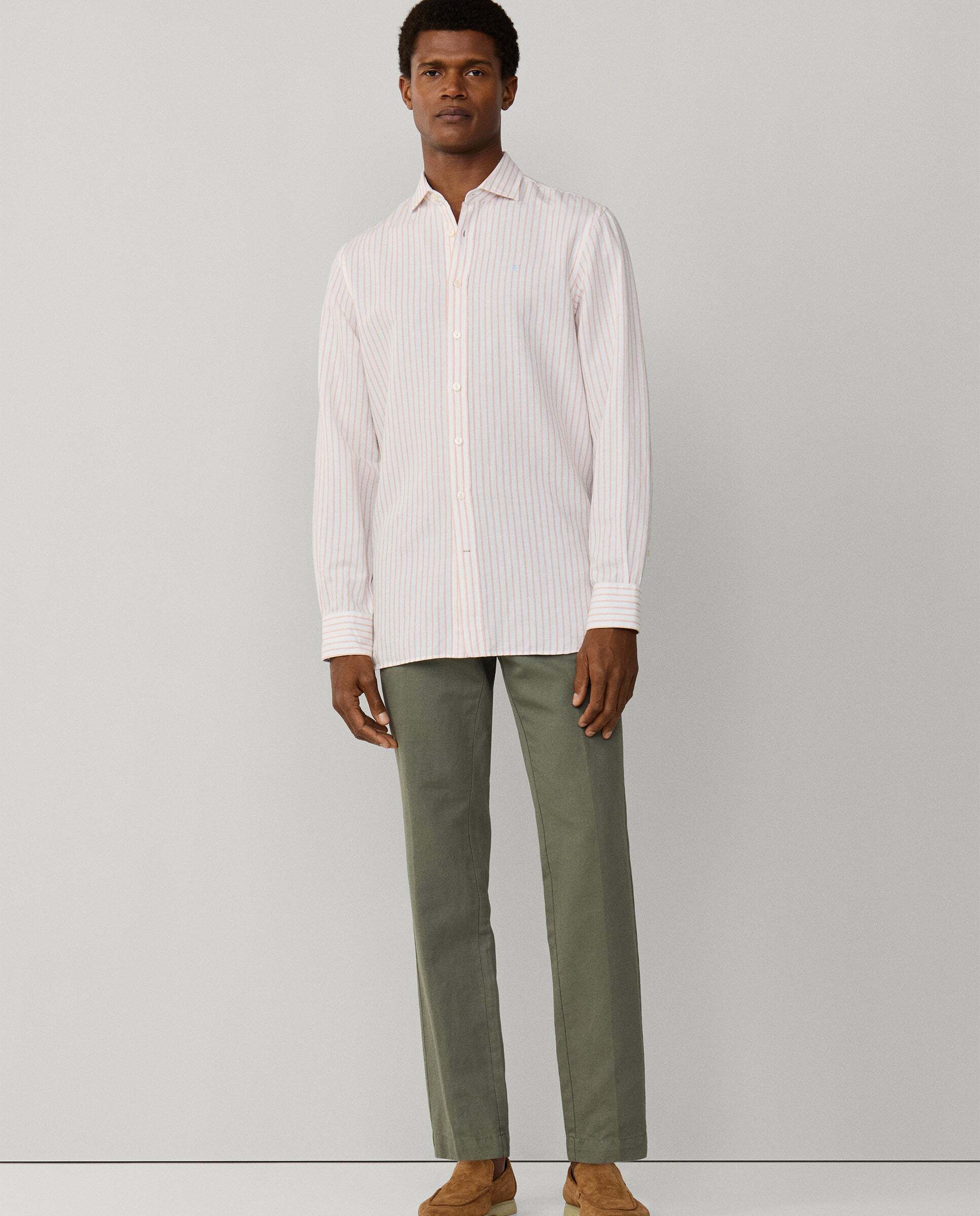 Camisa de hombre lino rayas fit tailored - Hackett - Melocotón Melocotón-2