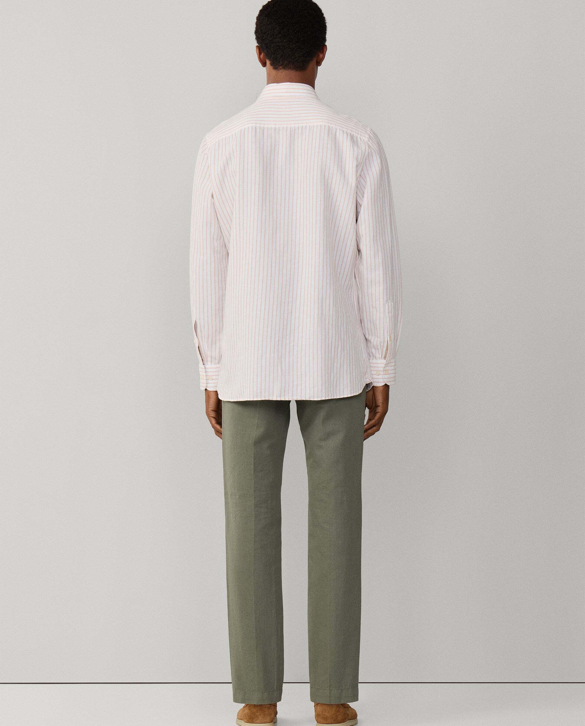 Camisa de hombre lino rayas fit tailored - Hackett - Melocotón Melocotón-3