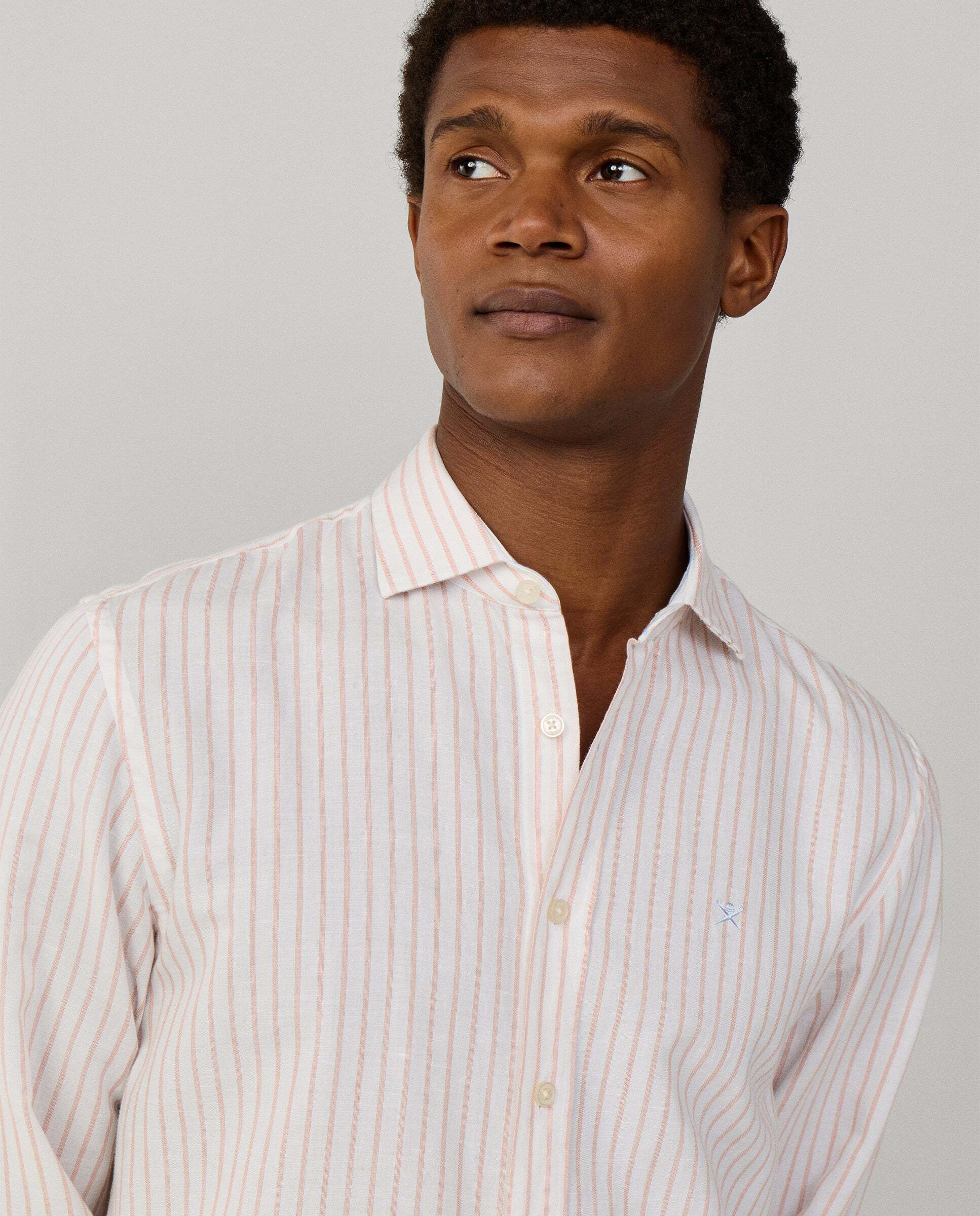 Camisa de hombre lino rayas fit tailored - Hackett - Melocotón Melocotón-4