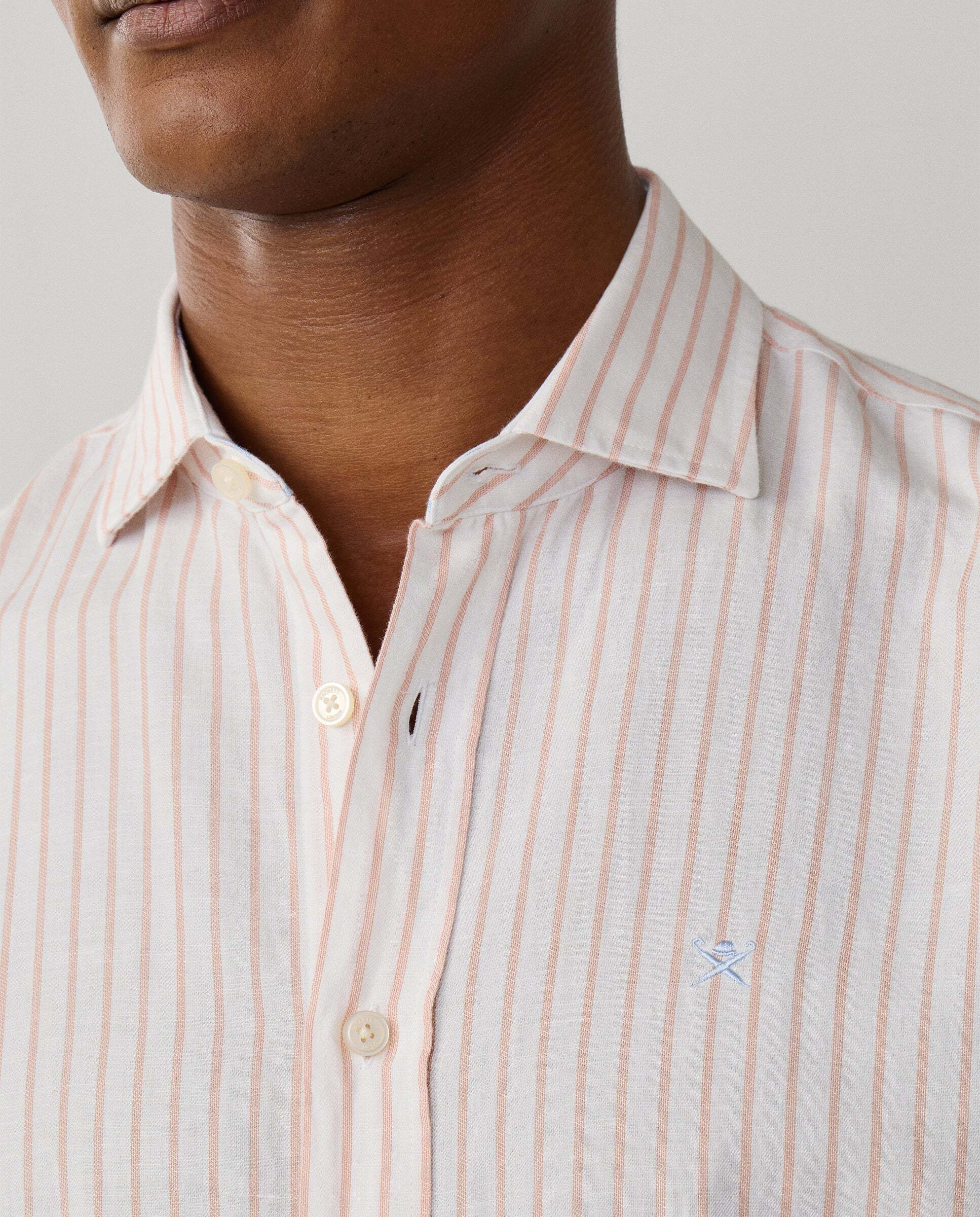 Camisa de hombre lino rayas fit tailored - Hackett - Melocotón Melocotón-6