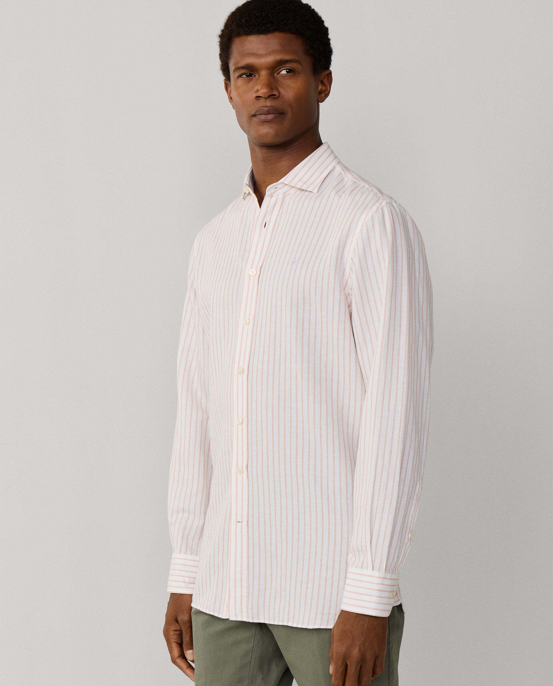 Camisa de hombre lino rayas fit tailored - Hackett - Melocotón Melocotón-8