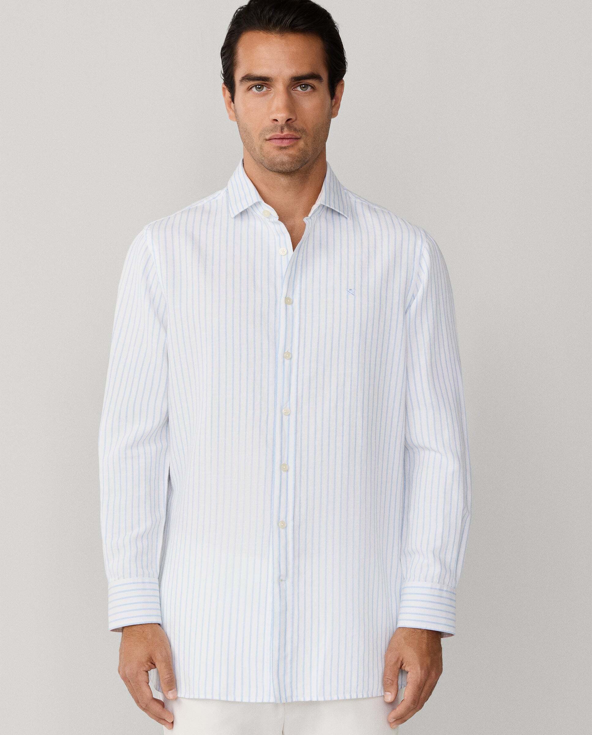 Camisa de hombre lino rayas fit tailored - Hackett - Azul claro Azul claro-1