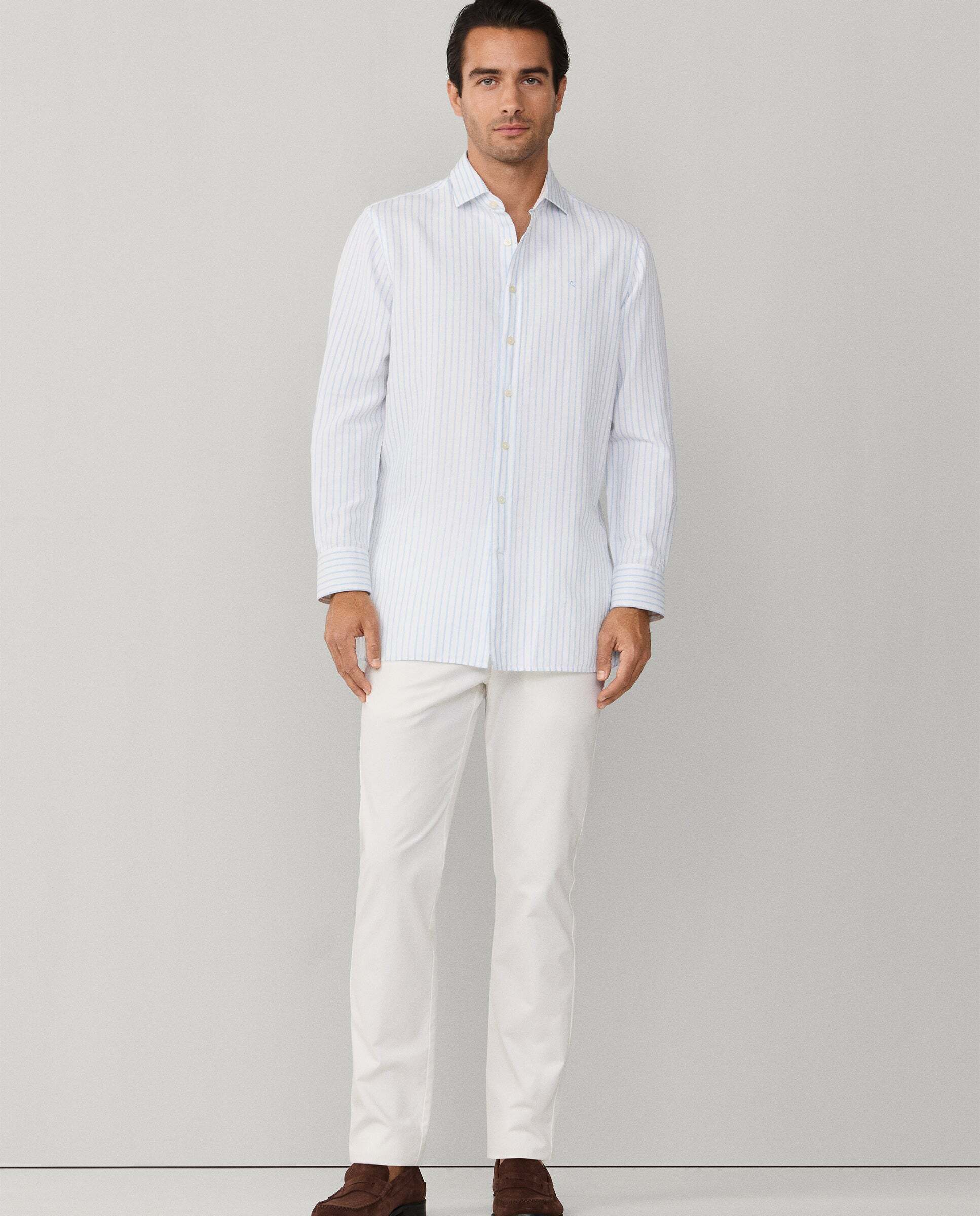 Camisa de hombre lino rayas fit tailored - Hackett - Azul claro Azul claro-2