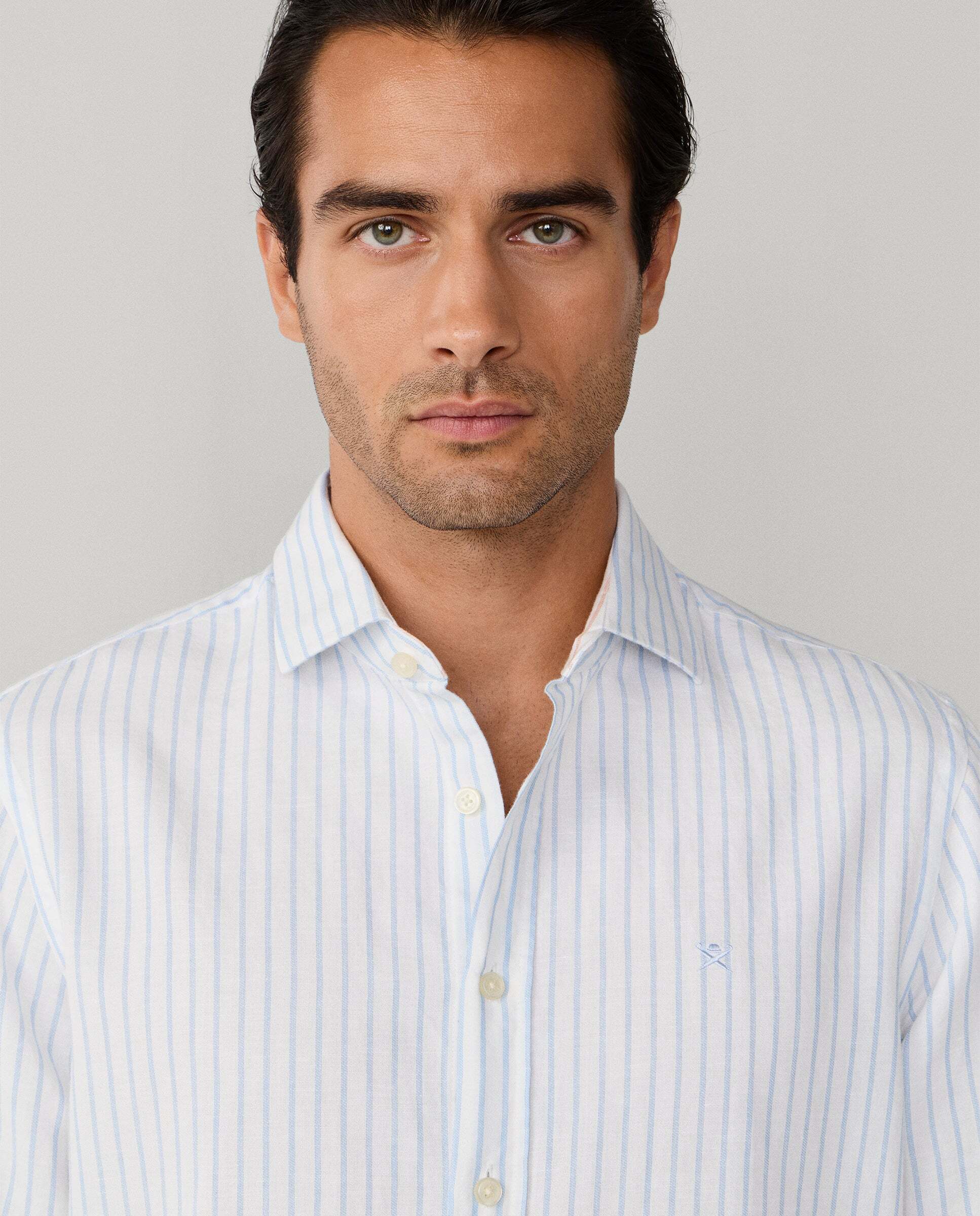 Camisa de hombre lino rayas fit tailored - Hackett - Azul claro Azul claro-4