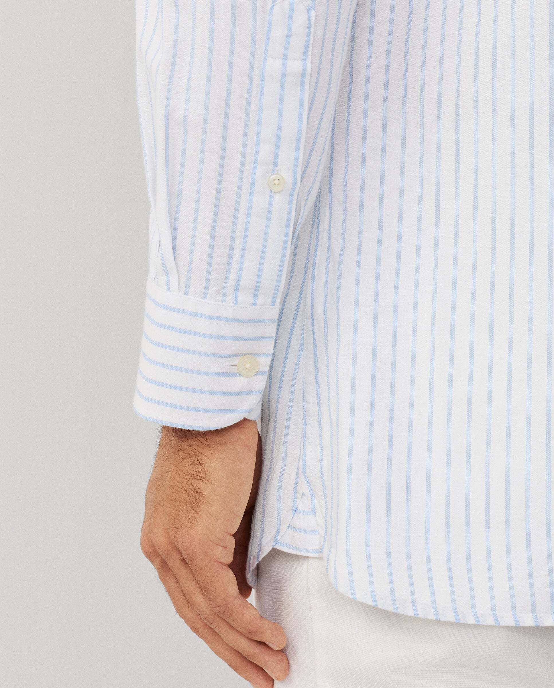 Camisa de hombre lino rayas fit tailored - Hackett - Azul claro Azul claro-5