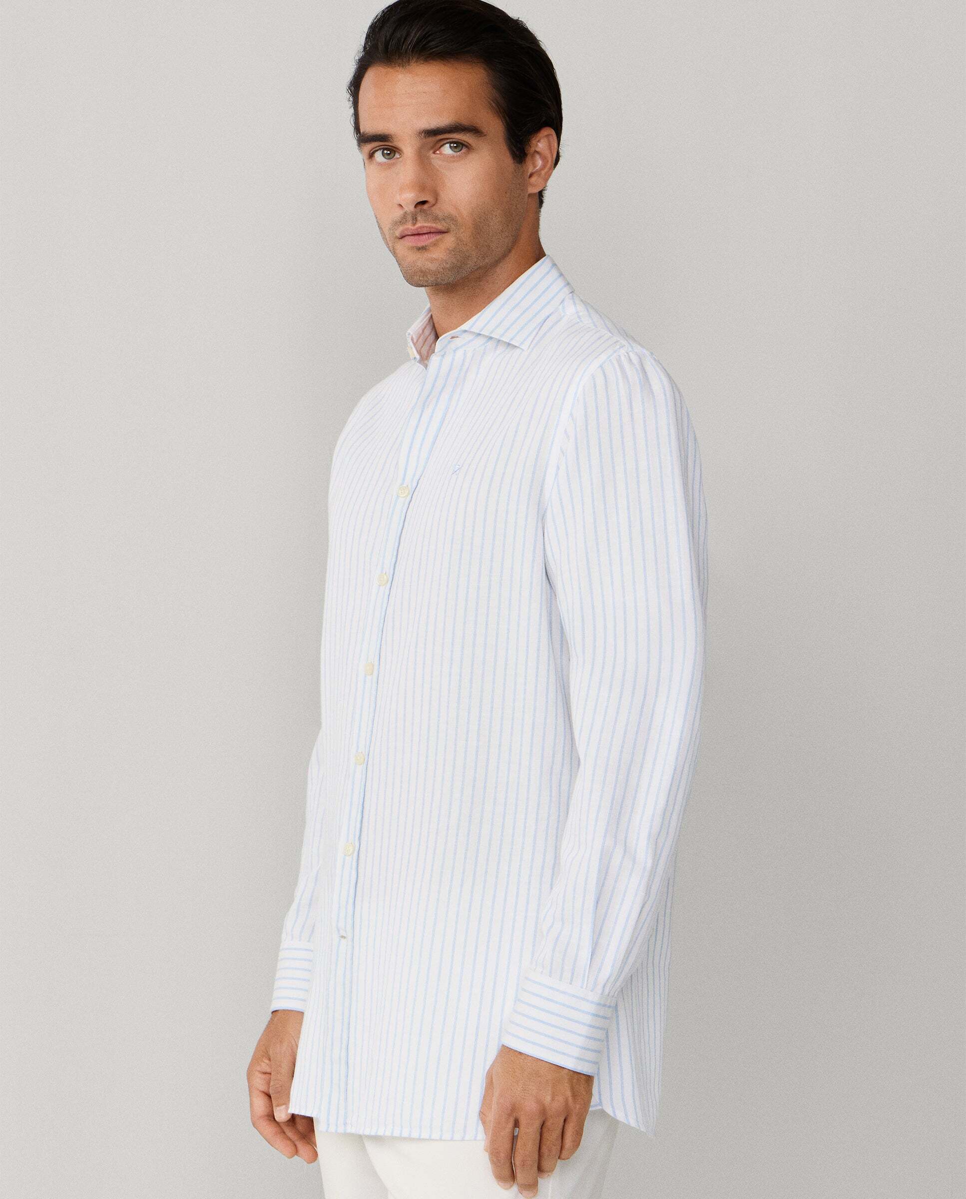 Camisa de hombre lino rayas fit tailored - Hackett - Azul claro Azul claro-6