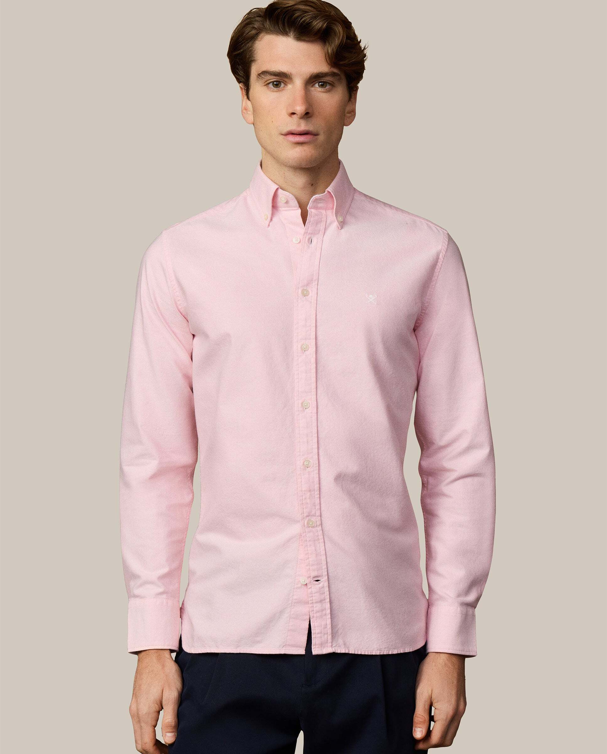 Camisa oxford de hombre con logo fit clásico - Hackett - Rosa pastel Rosa pastel-1