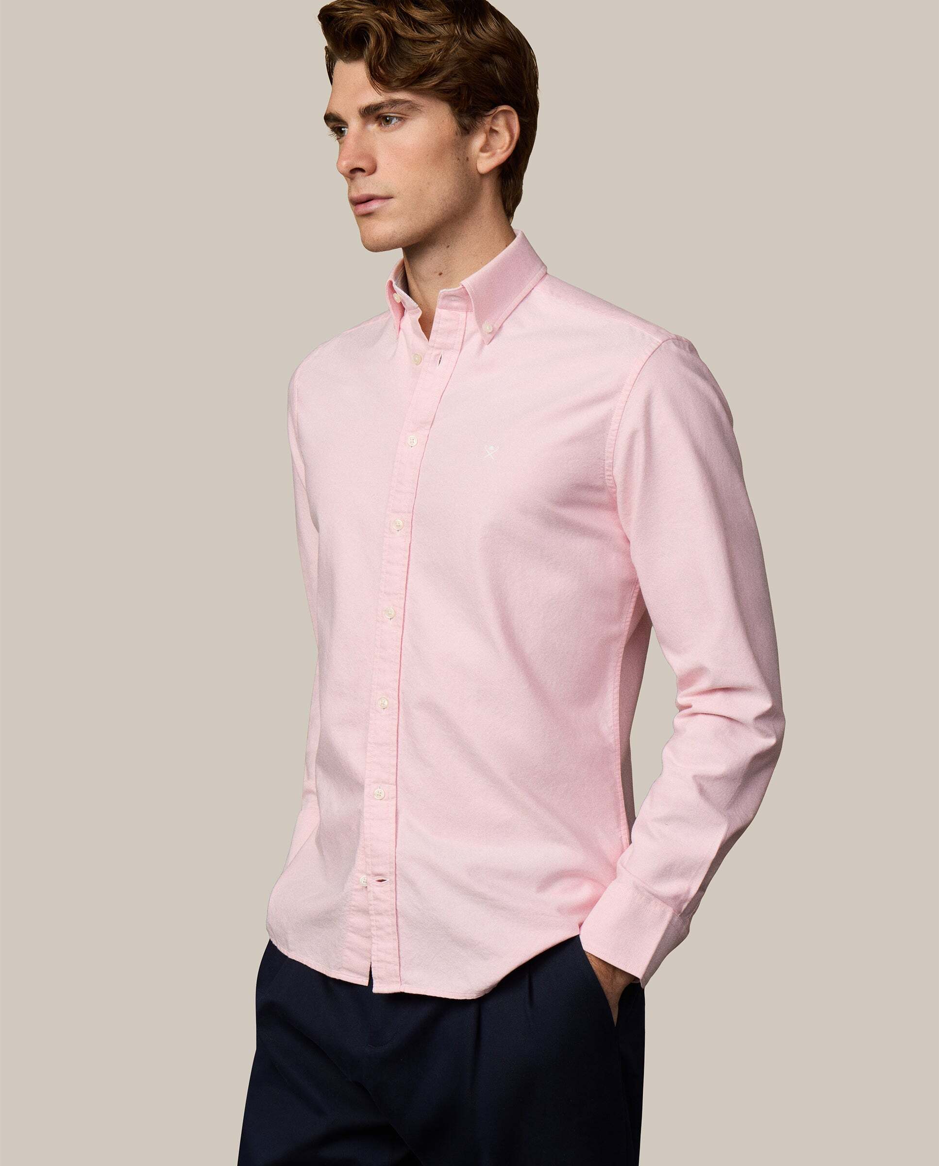 Camisa oxford de hombre con logo fit clásico - Hackett - Rosa pastel Rosa pastel-7
