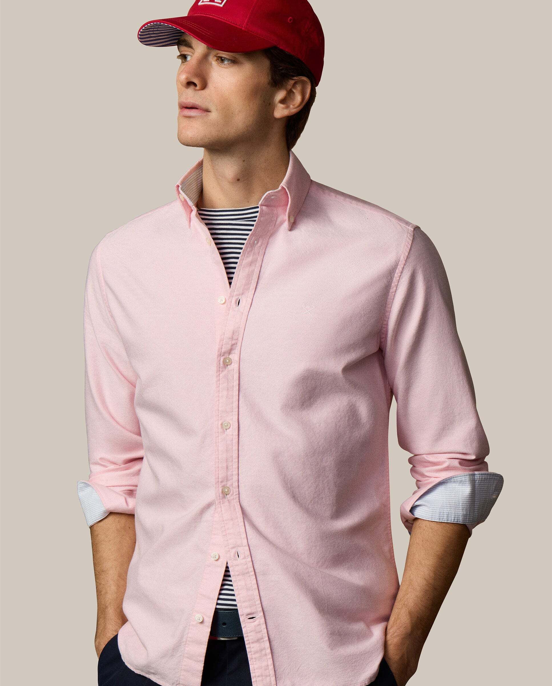 Camisa oxford de hombre con logo fit clásico - Hackett - Rosa pastel Rosa pastel-8