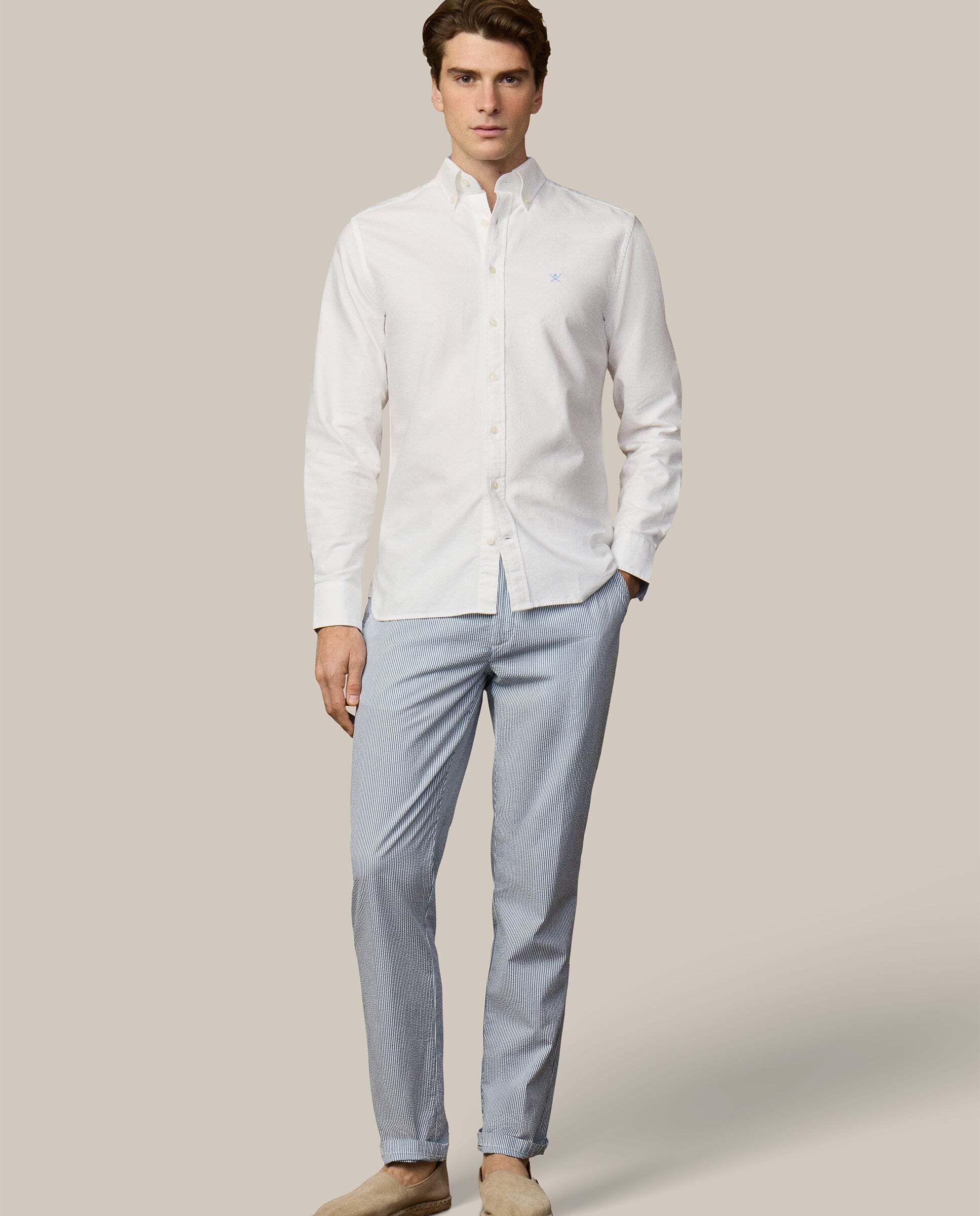 Camisa oxford de hombre con logo fit clásico - Hackett - Azul claro Blanco-2