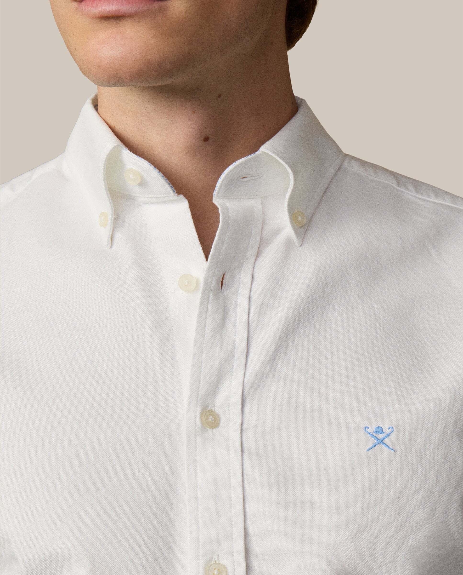 Camisa oxford de hombre con logo fit clásico - Hackett - Azul claro Blanco-6
