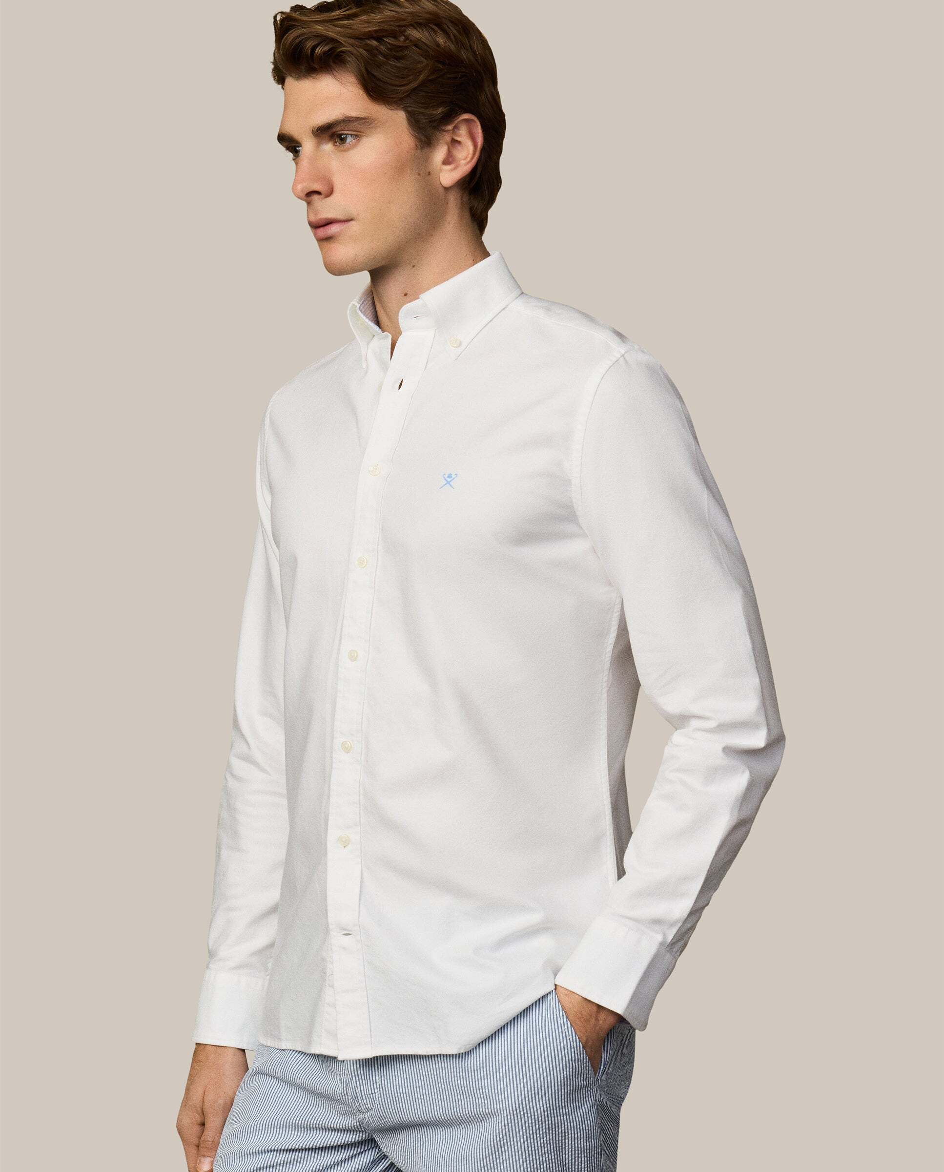 Camisa oxford de hombre con logo fit clásico - Hackett - Azul claro Blanco-7