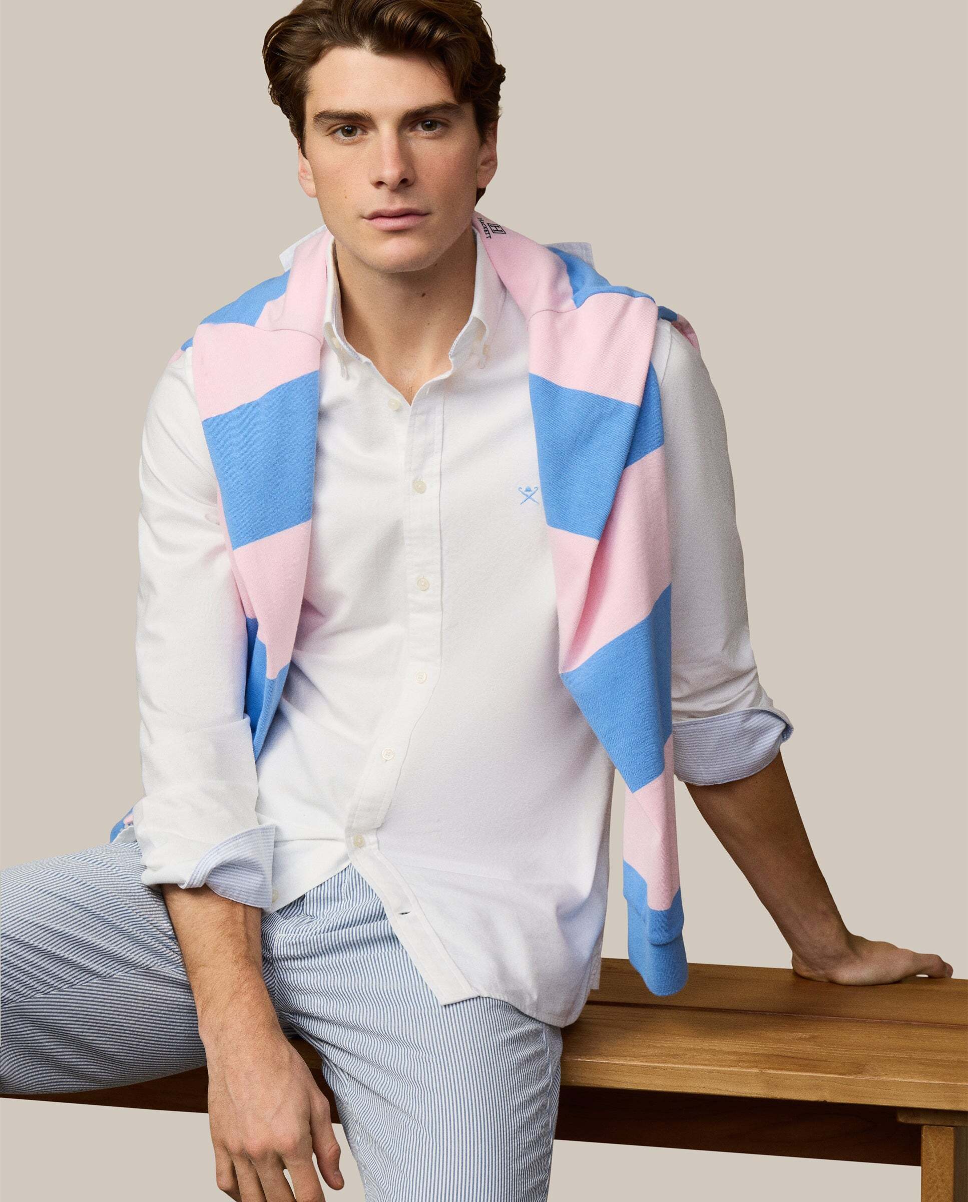 Camisa oxford de hombre con logo fit clásico - Hackett - Azul claro Blanco-8