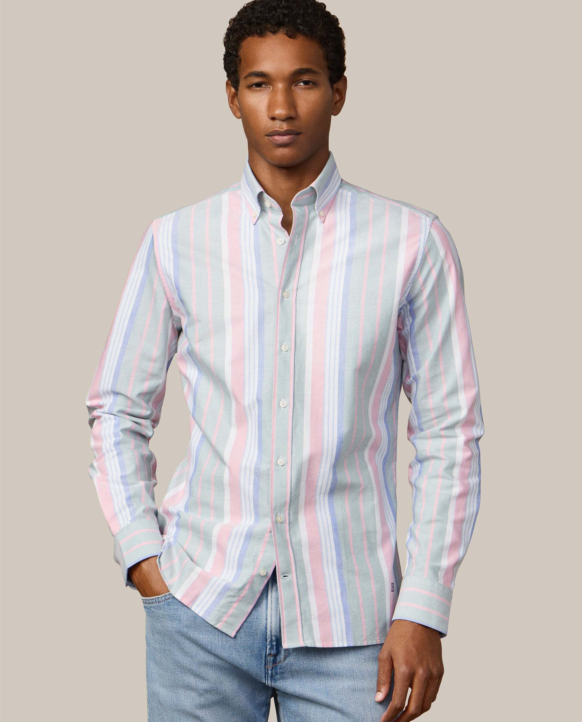 Hackett - Camisa oxford de hombre de rayas múltiples fit tailored.