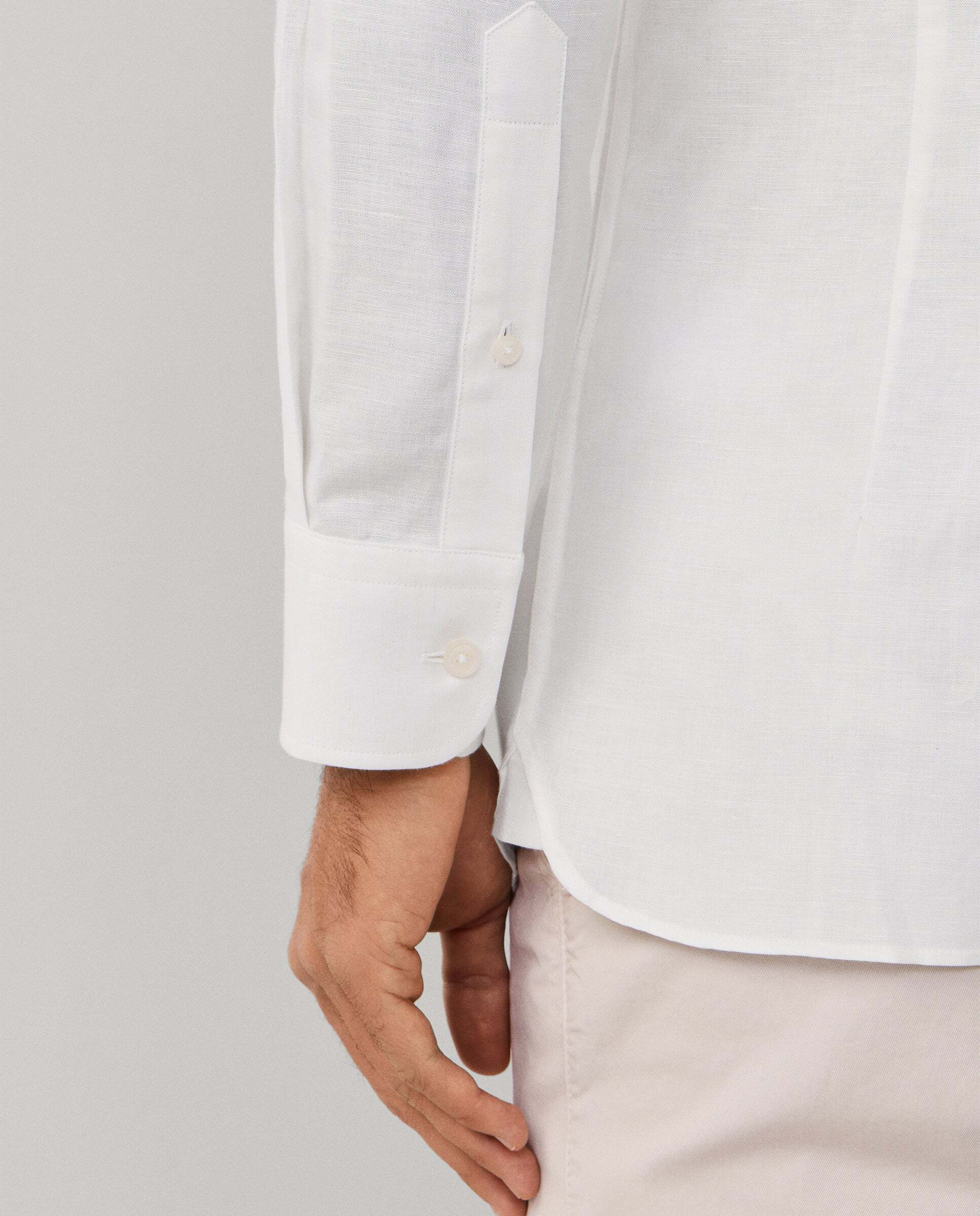 Camisa de hombre de lino y algodón fit tailored - Hackett - Crema Crema-5