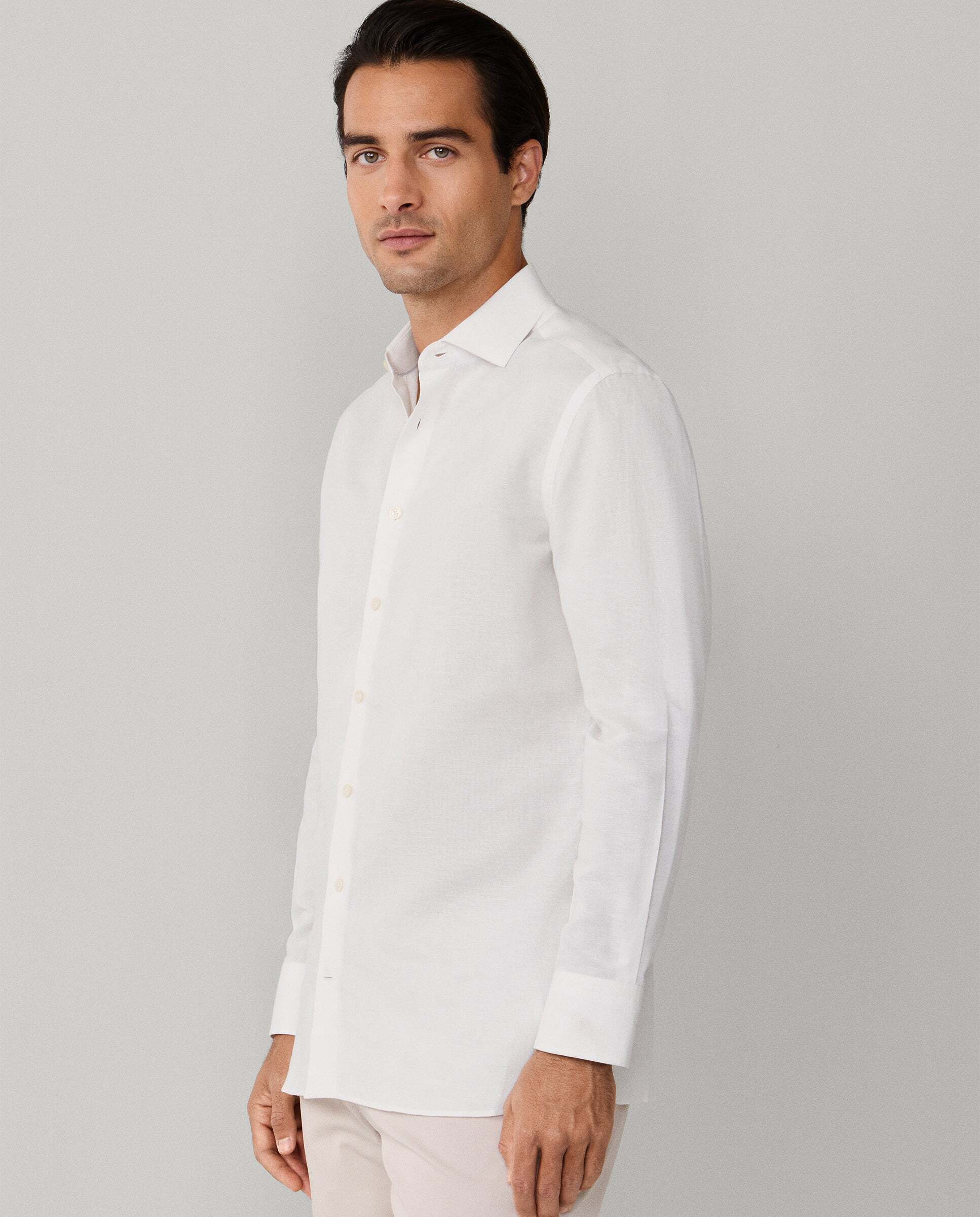 Camisa de hombre de lino y algodón fit tailored - Hackett - Crema Crema-6