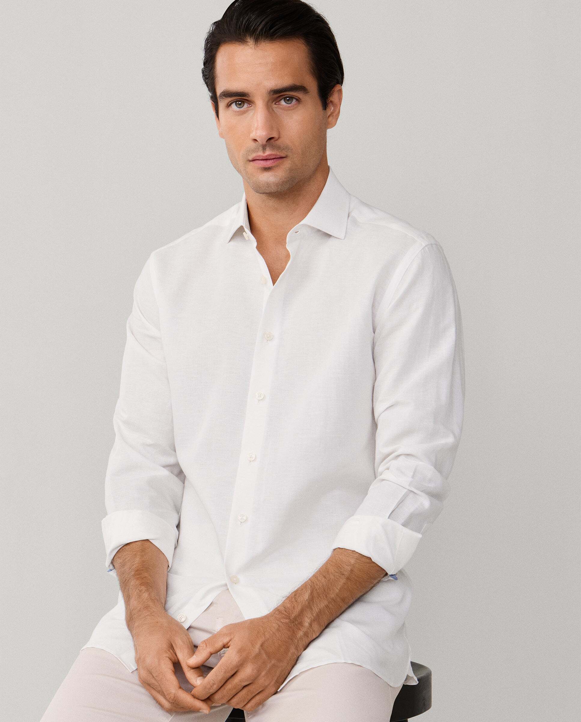 Camisa de hombre de lino y algodón fit tailored - Hackett - Crema Crema-7