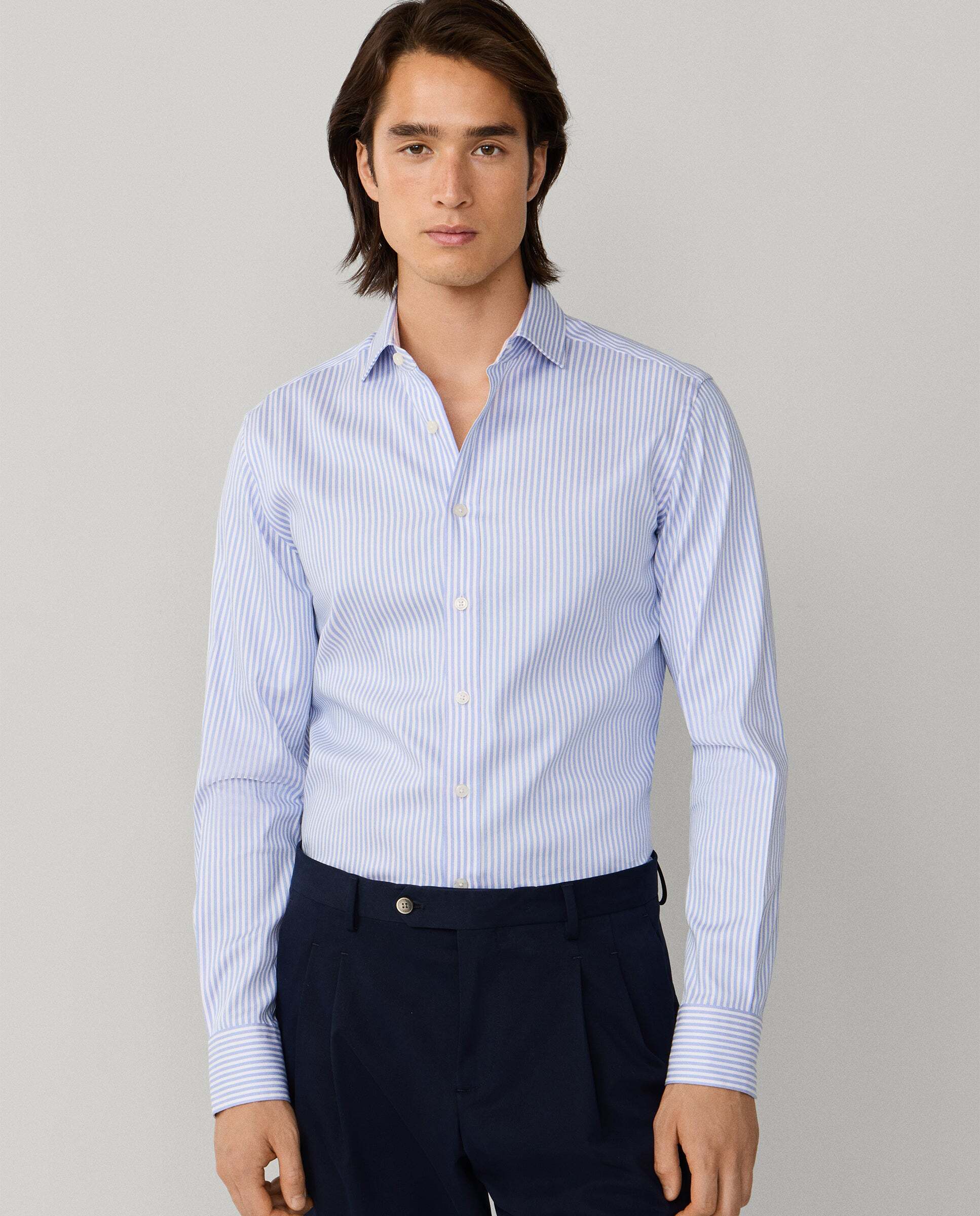 Camisa de hombre rayas bengala doble faz fit tailored - Hackett - Azul claro Azul claro-1