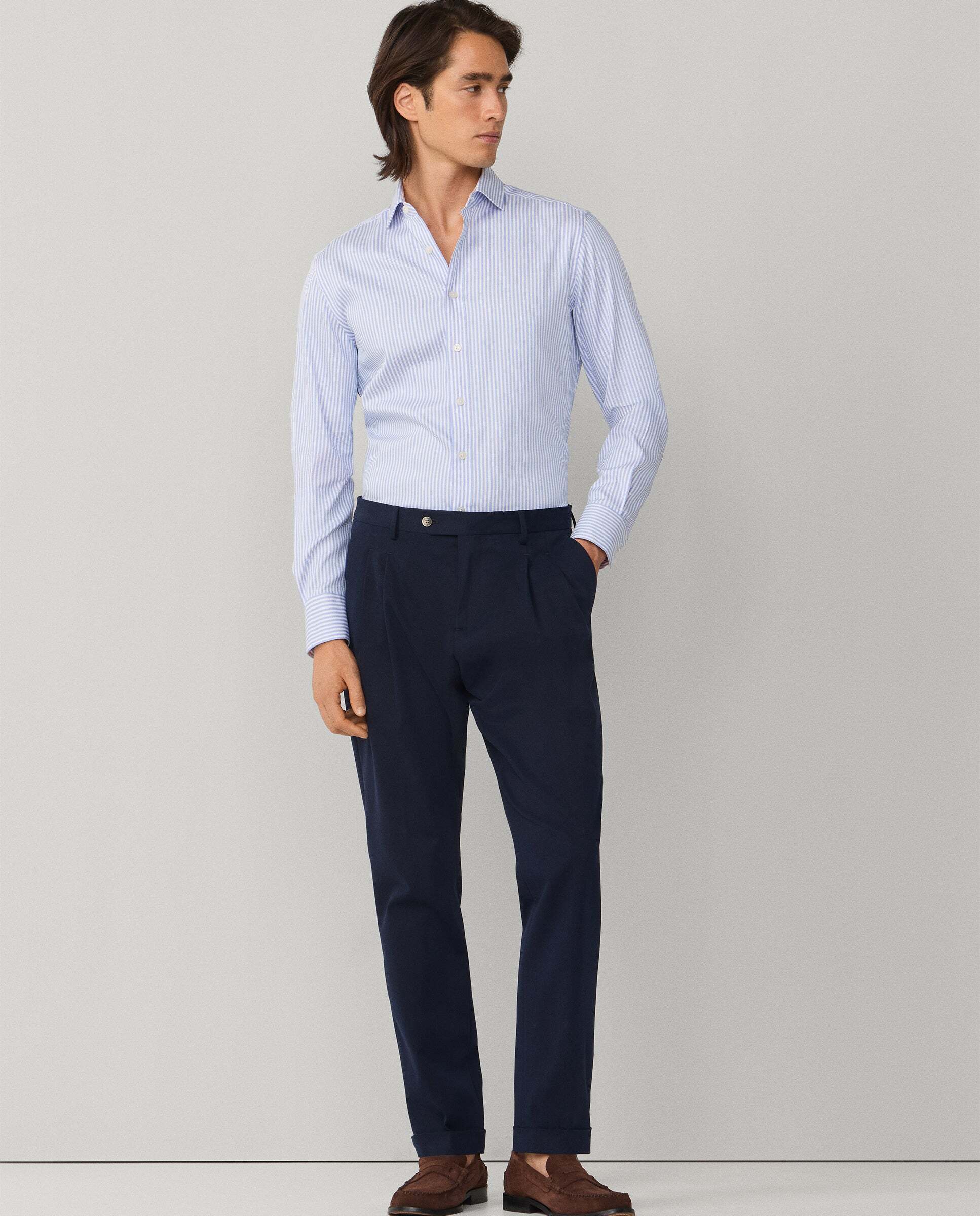 Camisa de hombre rayas bengala doble faz fit tailored - Hackett - Azul claro Azul claro-2